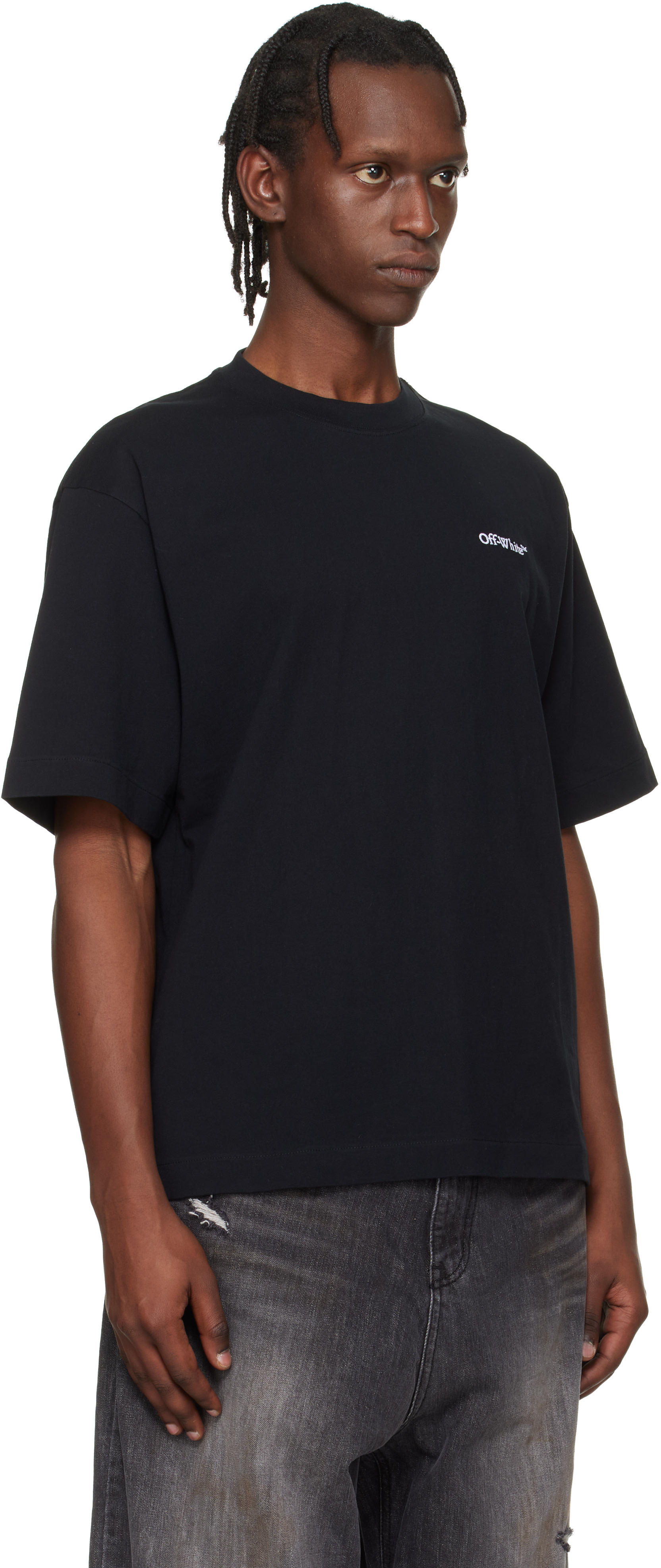 Off-White: ブラック Landscape Arrow Skate Logo Tシャツ | SSENSE 日本