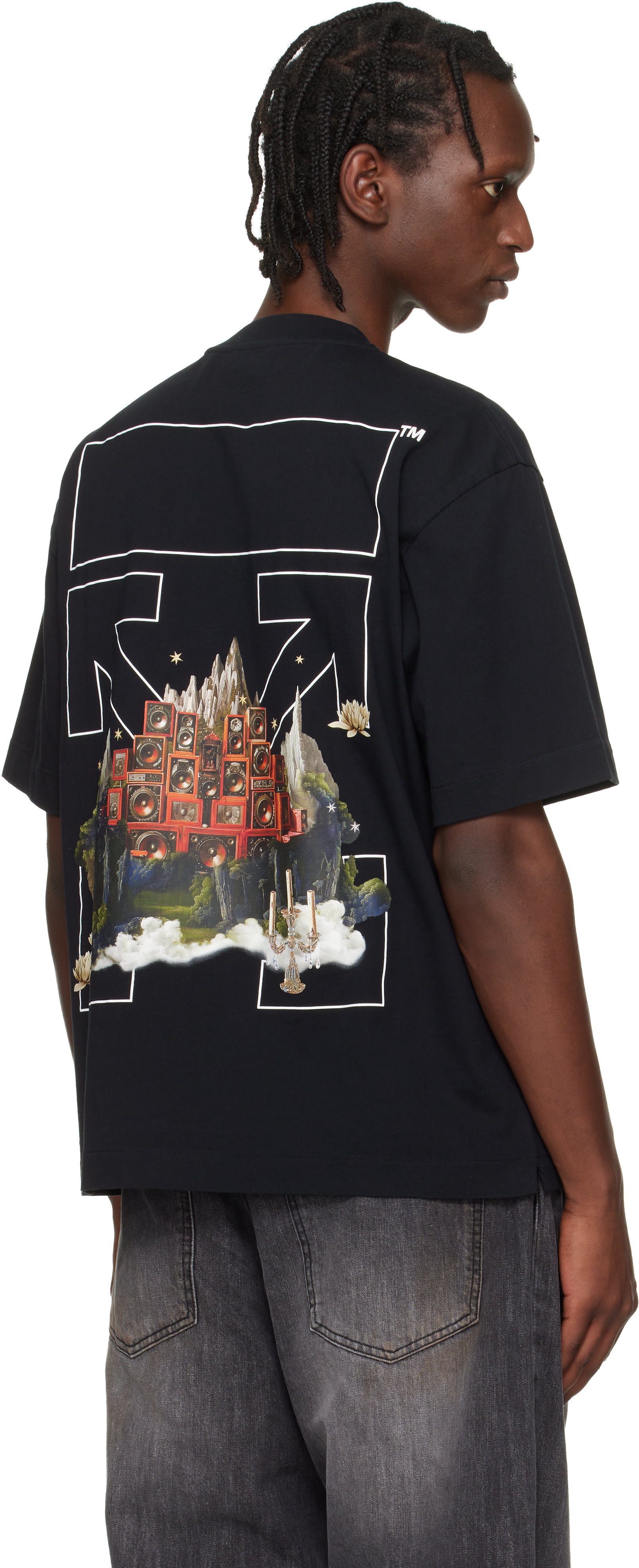 Off-White: ブラック Landscape Arrow Skate Logo Tシャツ | SSENSE 日本