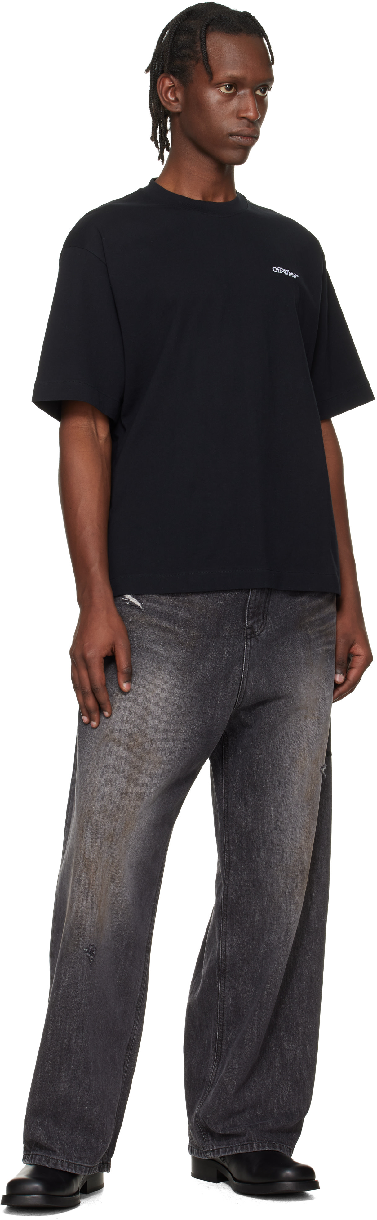 Off-White: ブラック Landscape Arrow Skate Logo Tシャツ | SSENSE 日本