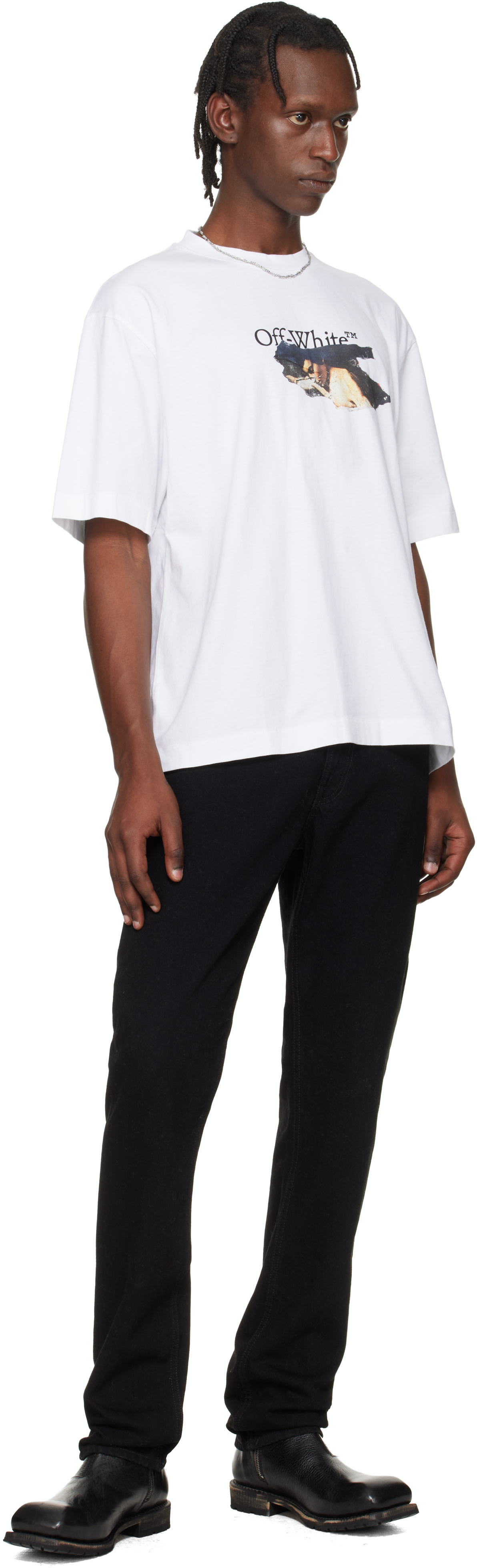 Off-White: White Paint Arrow Skate Logo T-shirt | SSENSE