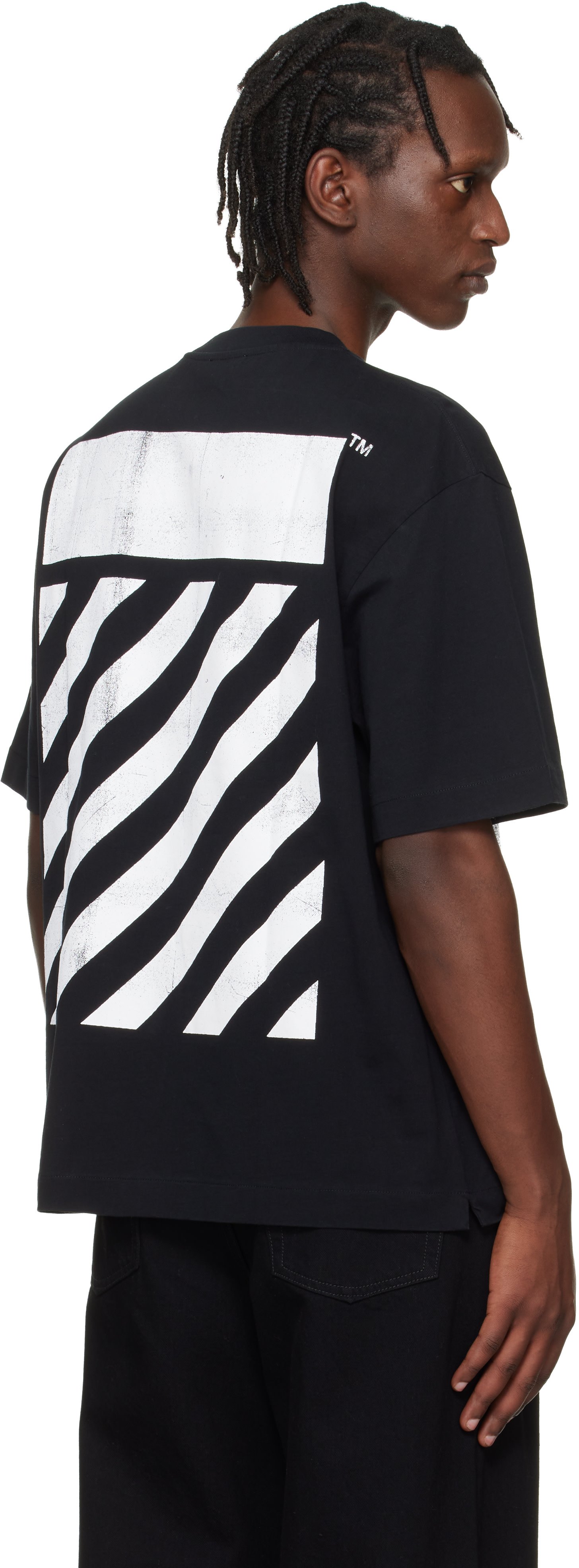 Off-White: ブラック Big Off Diagonal Skate ロゴ Tシャツ | SSENSE 日本