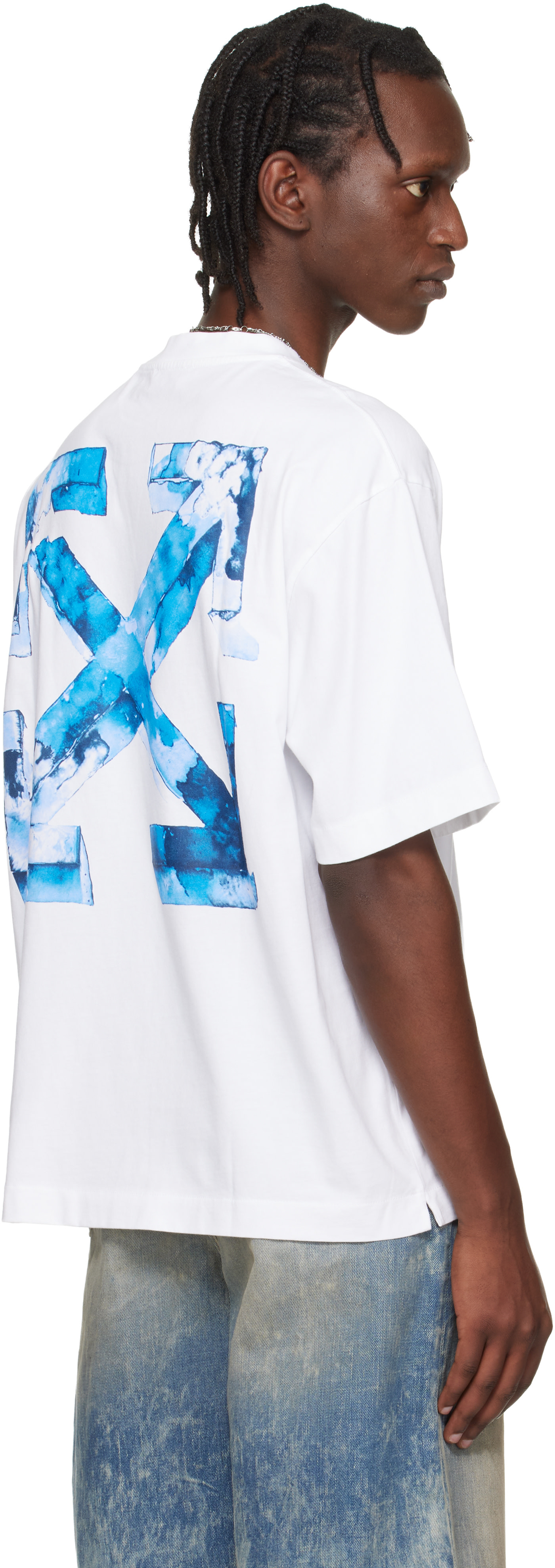 Off-White: White Cloudy Arrow Skate Logo T-shirt | SSENSE