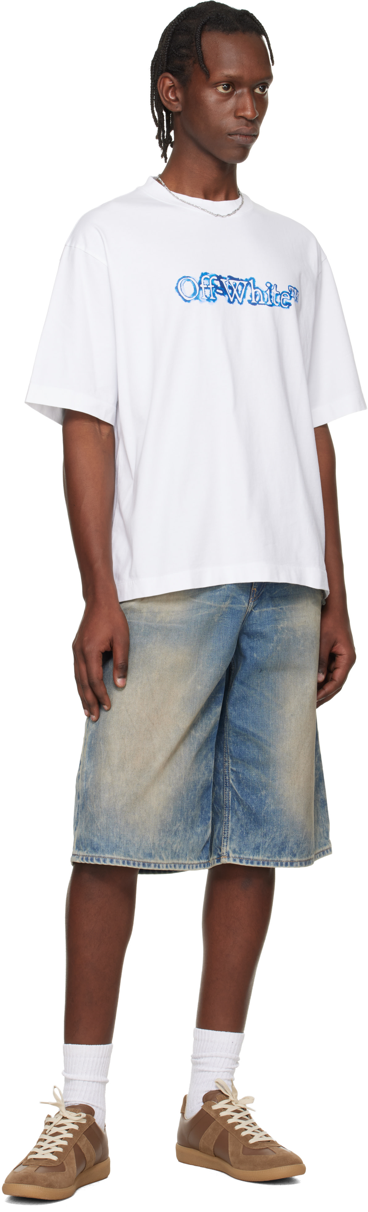 Off-White: White Cloudy Arrow Skate Logo T-shirt | SSENSE