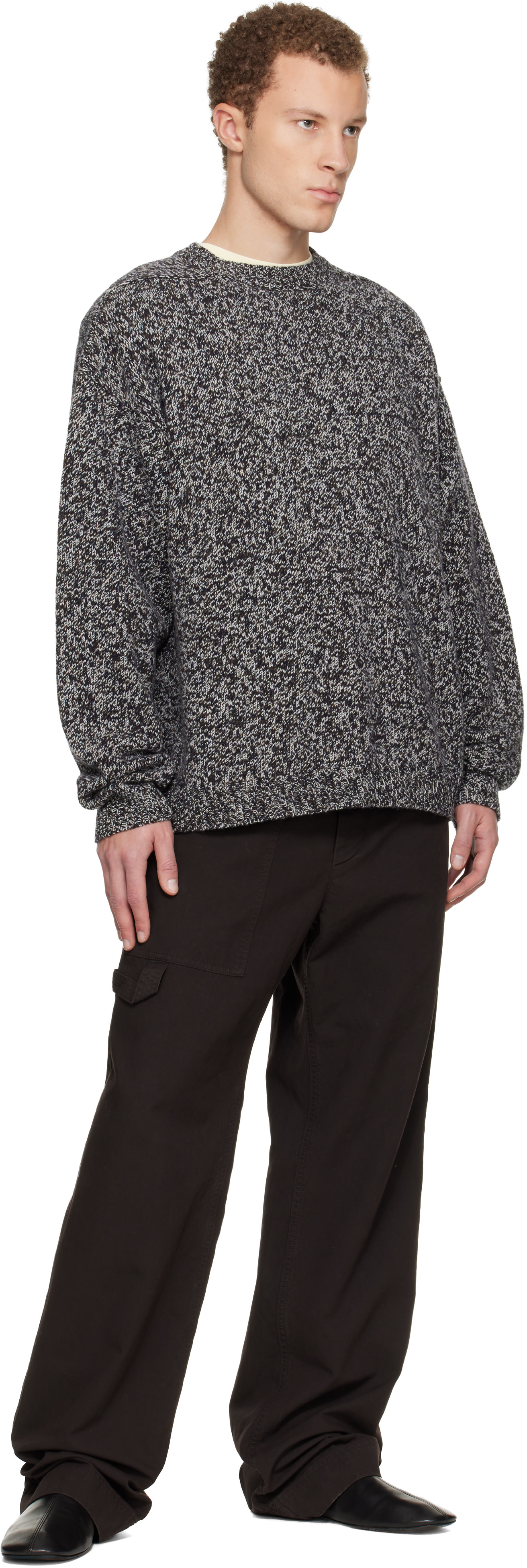 Studio Nicholson: Navy & Gray Hemyl Knit Sweater | SSENSE Canada