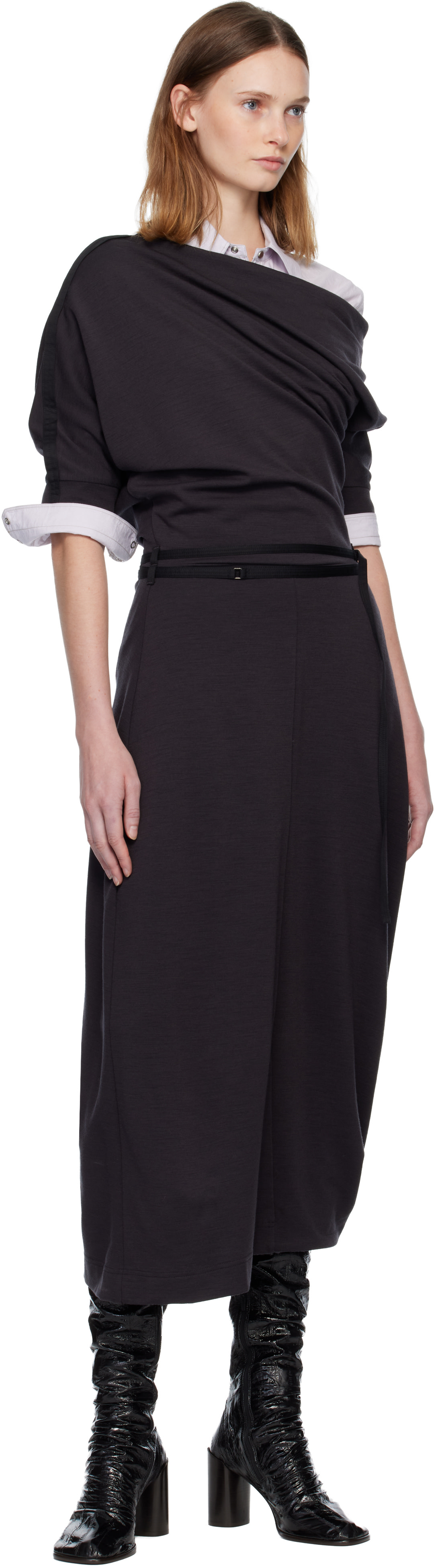 lemaire twisted cotton jersey midi dress Gray Twisted Hem Midi Dress