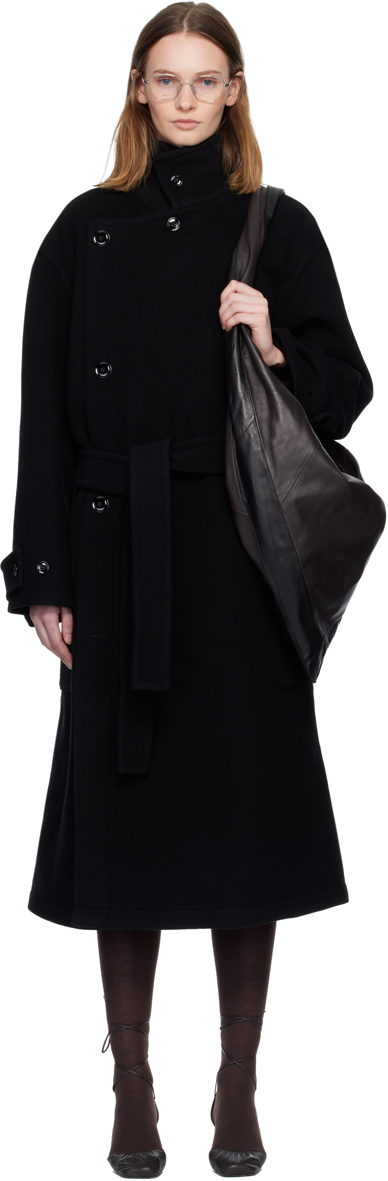 LEMAIRE: Black Wrap Coat | SSENSE Switzerland