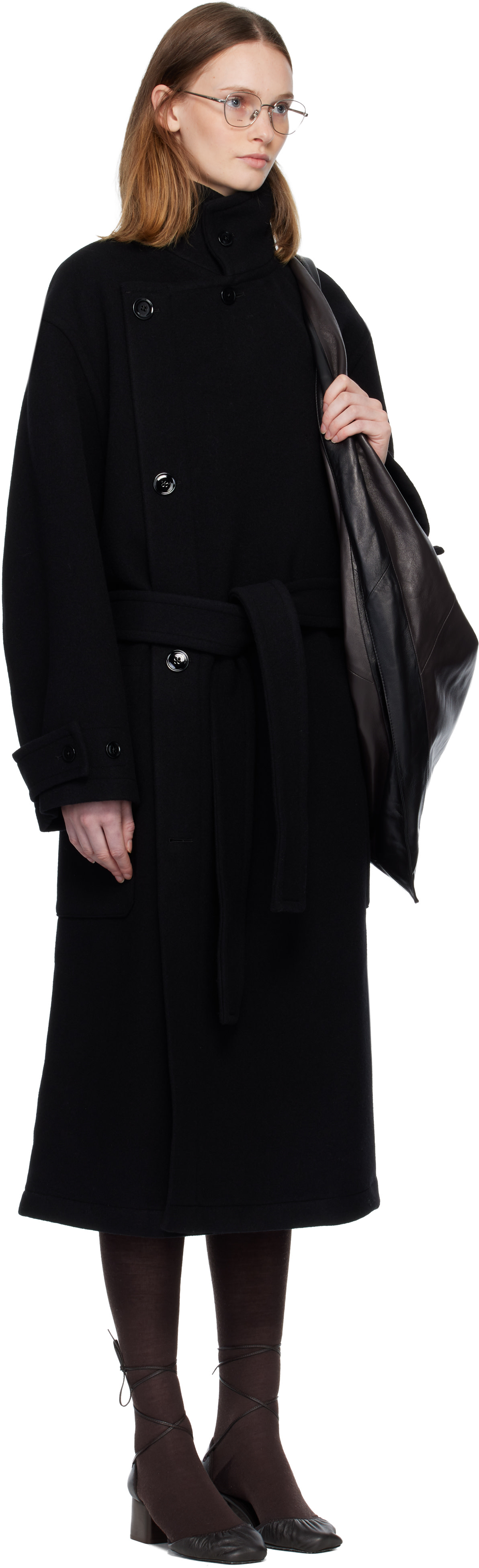 服/ファッション LEMAIRE 23AW UNISEX WRAP COAT XS WRAP COAT IN WOOL - Black - Double Wool - Unisex | LEMAIRE