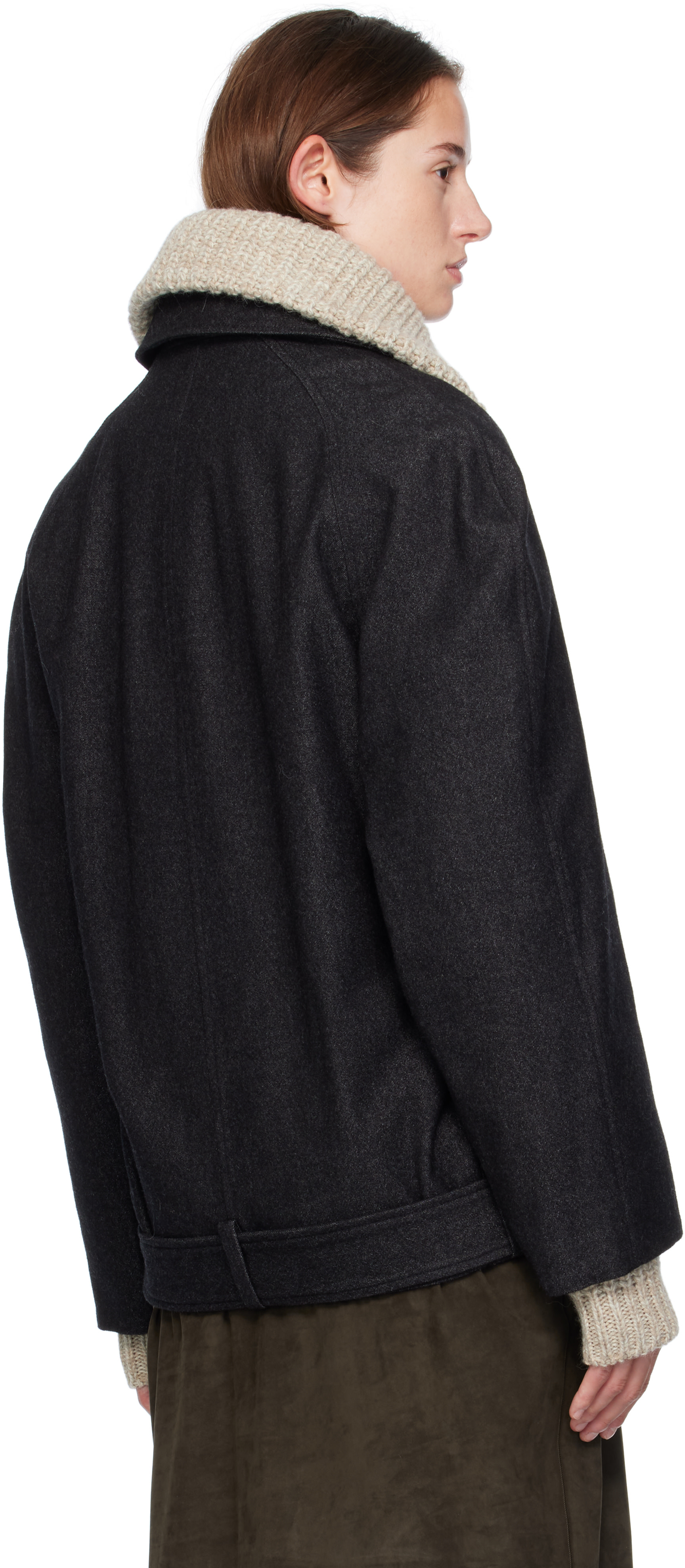LEMAIRE: Black Raglan Sleeve Short Coat | SSENSE Italy