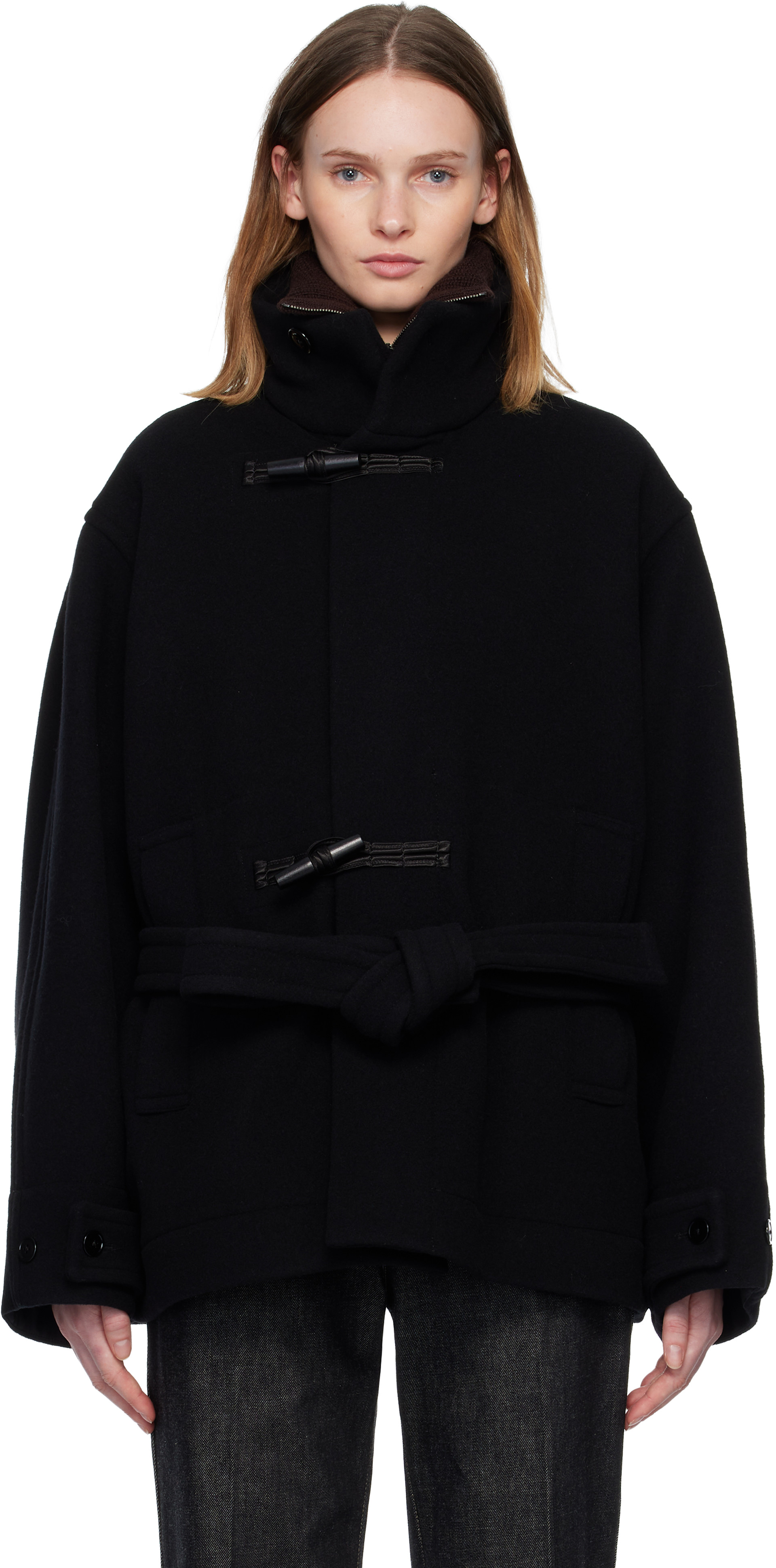 LEMAIRE: ブラック ショート ダッフルコート | SSENSE 日本