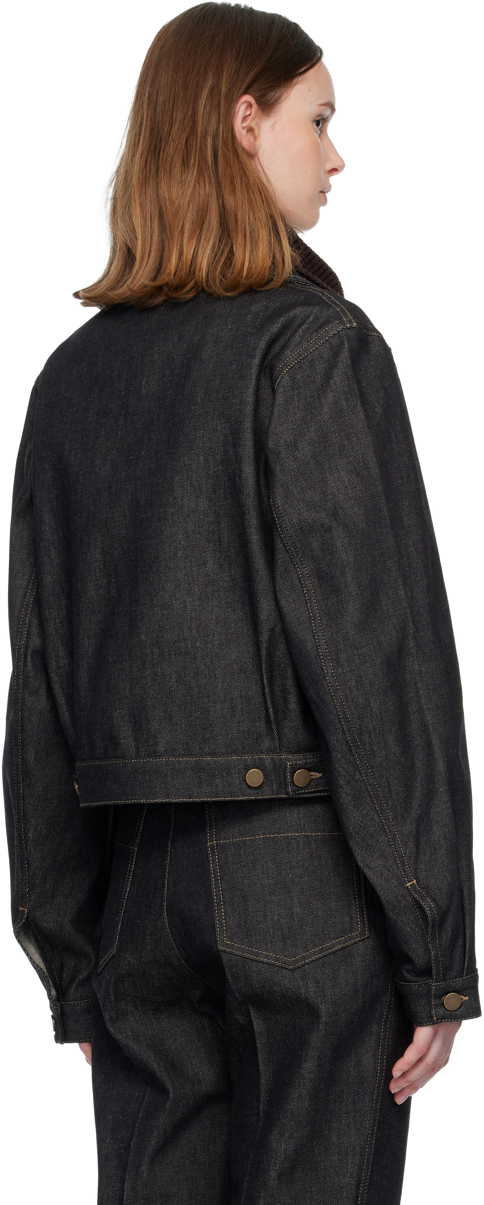 LEMAIRE: Navy Cropped Blouson Denim Jacket | SSENSE Canada