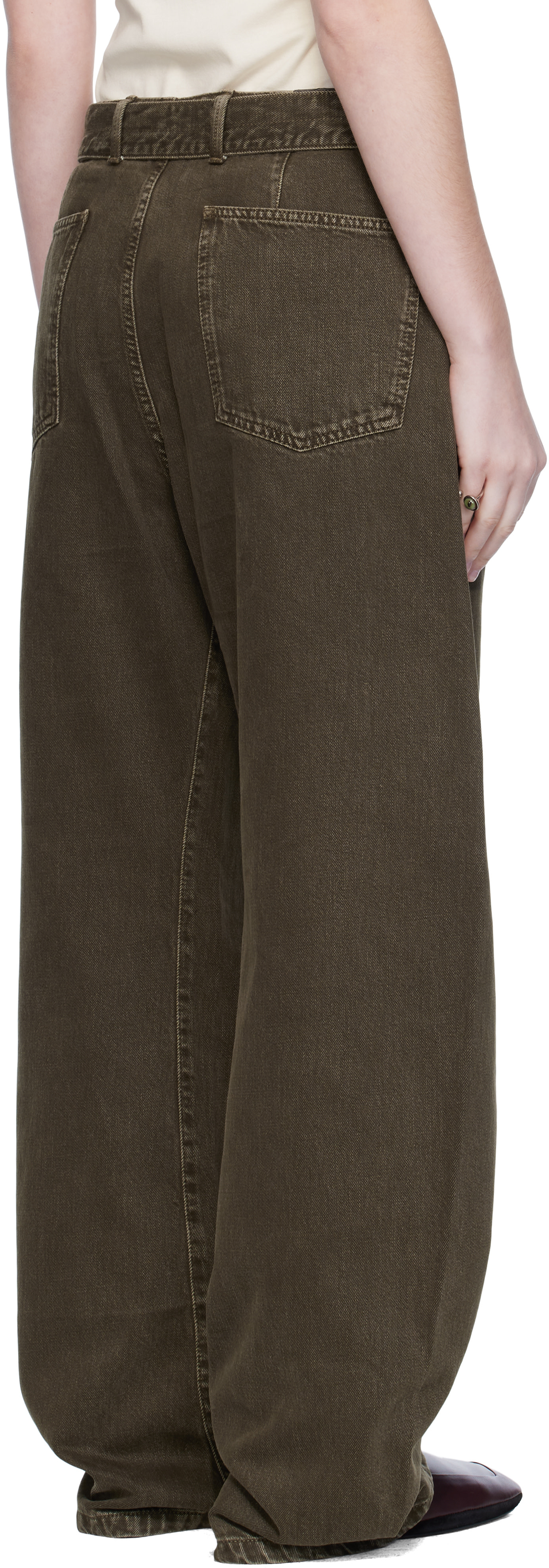 LEMAIRE: Green Twisted Belted Jeans | SSENSE