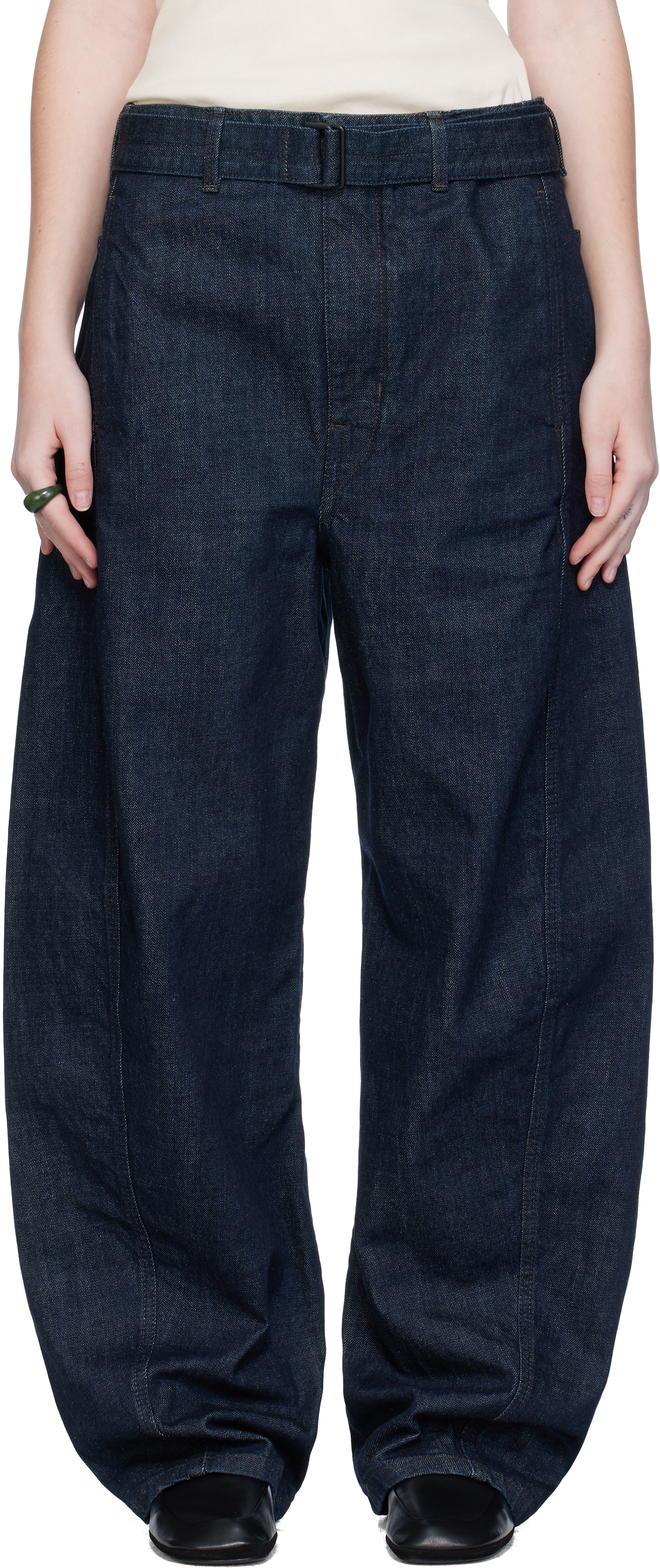 LEMAIRE: Blue Twisted Belted Jeans | SSENSE Canada