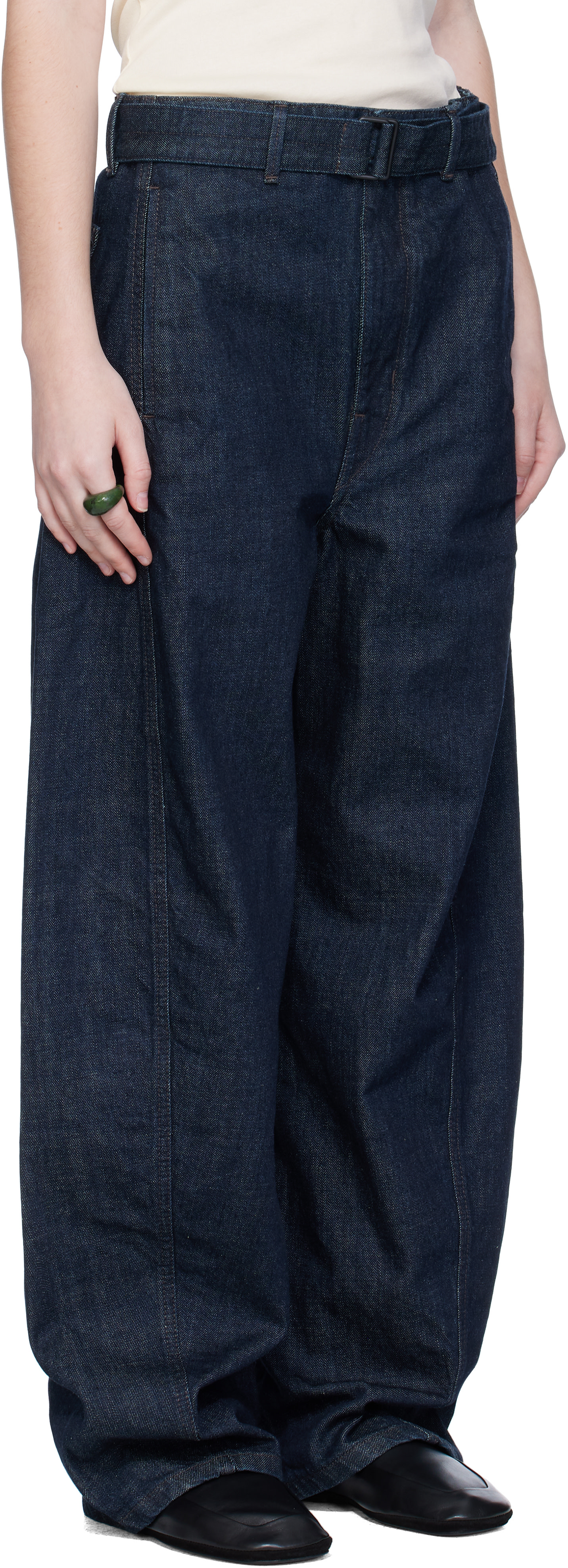 LEMAIRE: Blue Twisted Belted Jeans | SSENSE