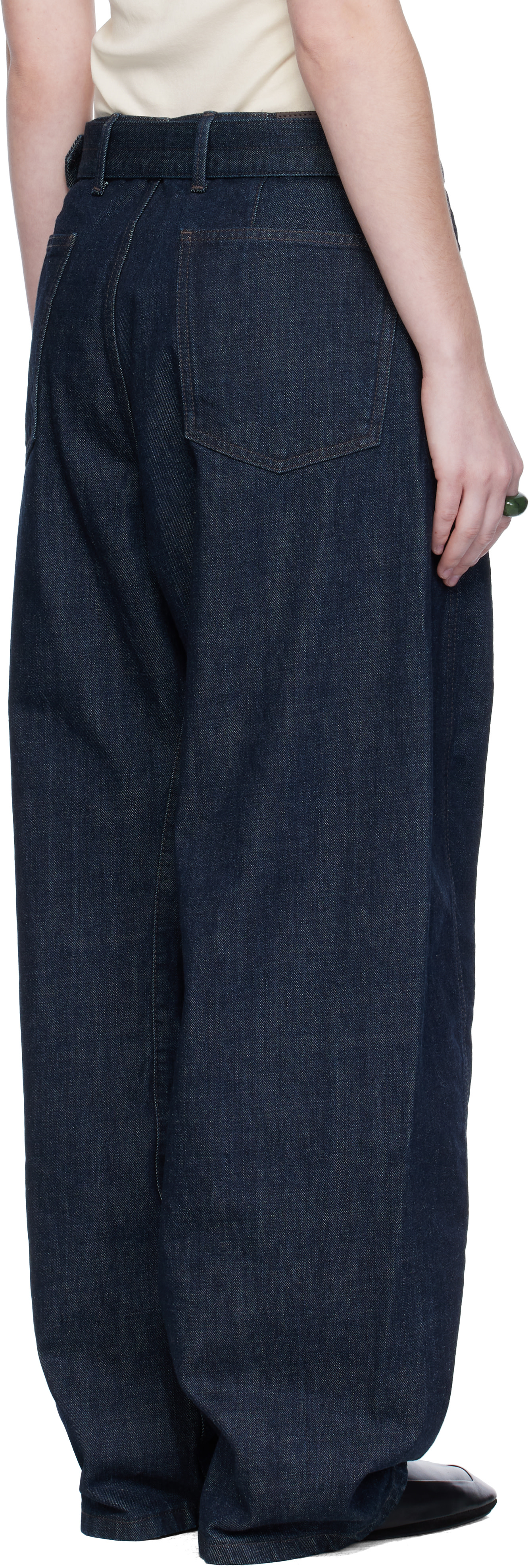 LEMAIRE: Blue Twisted Belted Jeans | SSENSE Canada