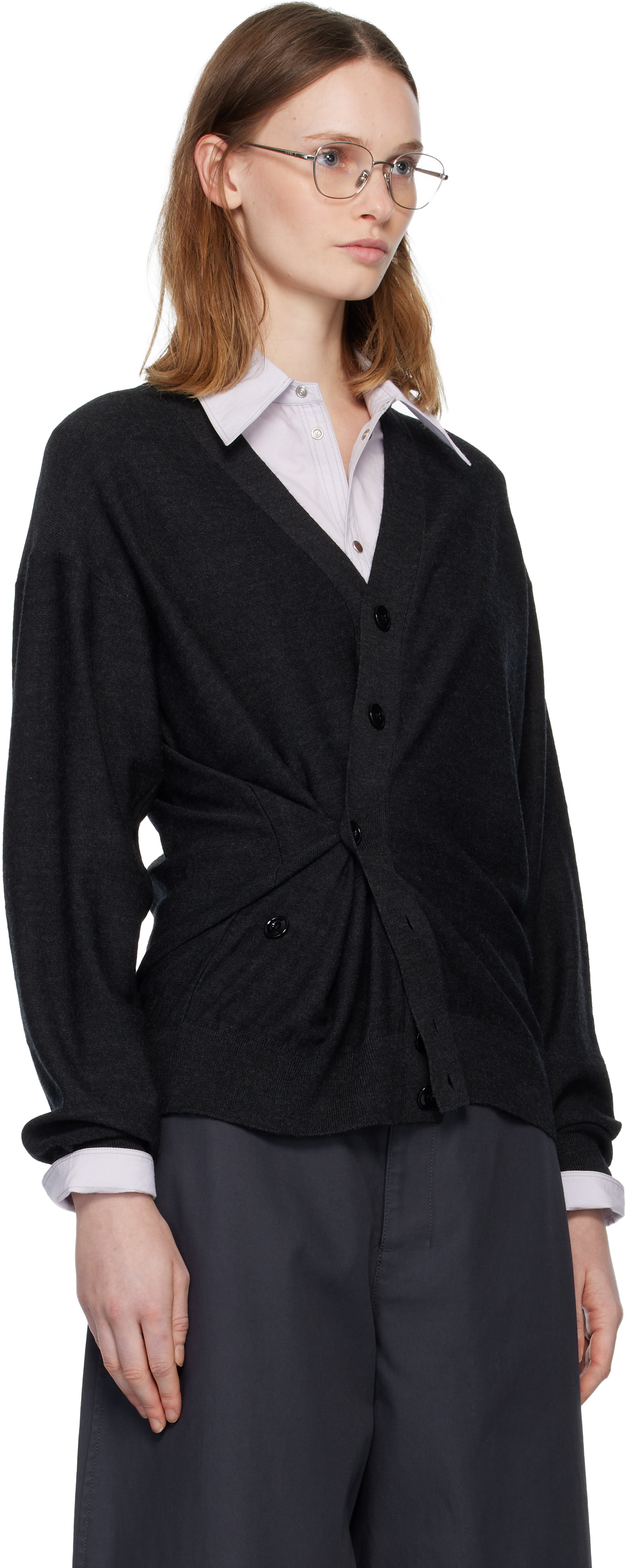 LEMAIRE: Gray Relaxed Twisted Cardigan | SSENSE