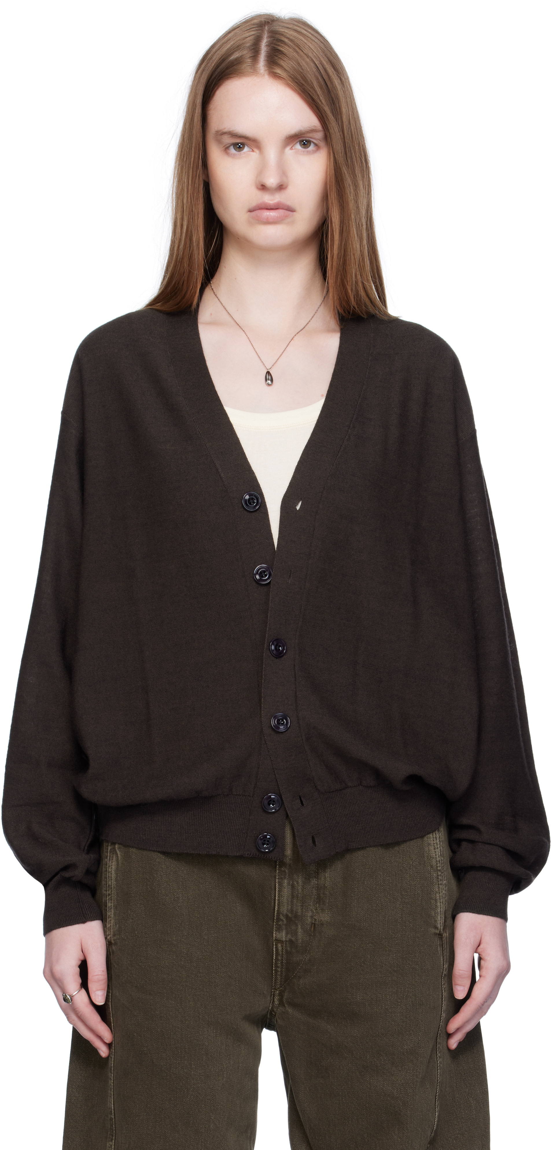 LEMAIRE: Brown Relaxed Twisted Cardigan | SSENSE