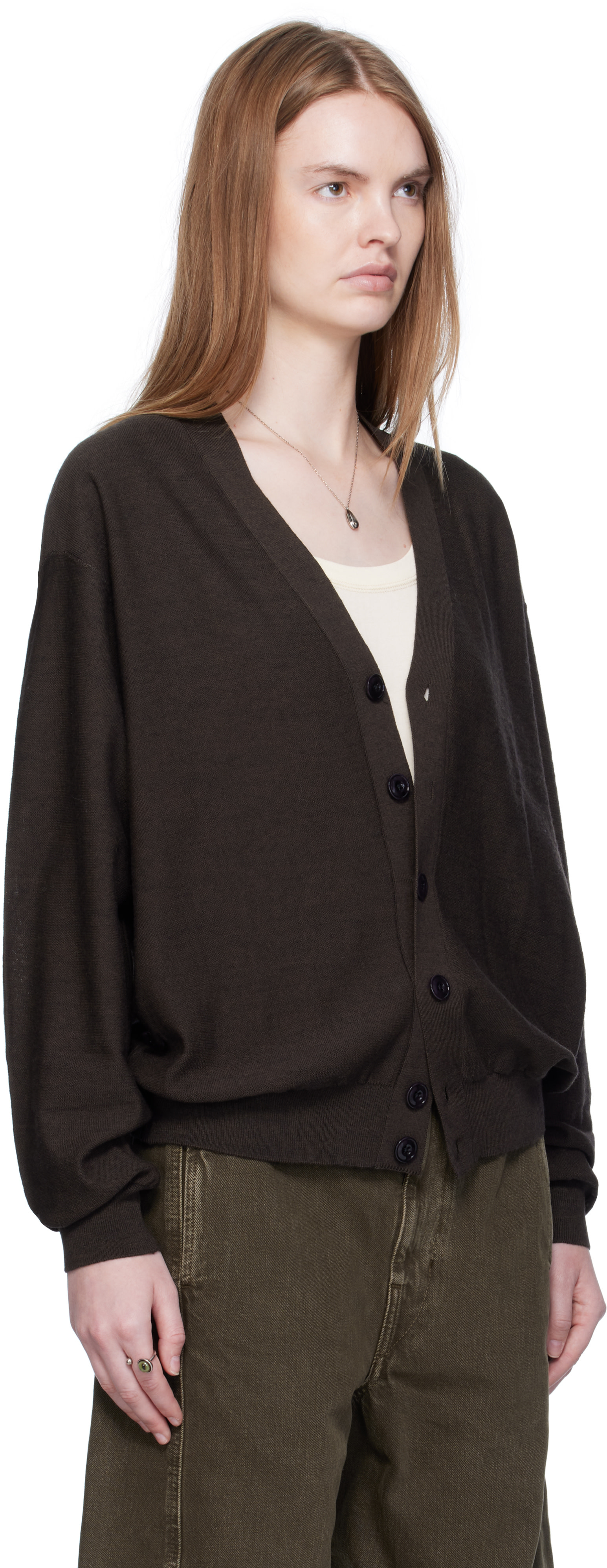 LEMAIRE: Brown Relaxed Twisted Cardigan | SSENSE