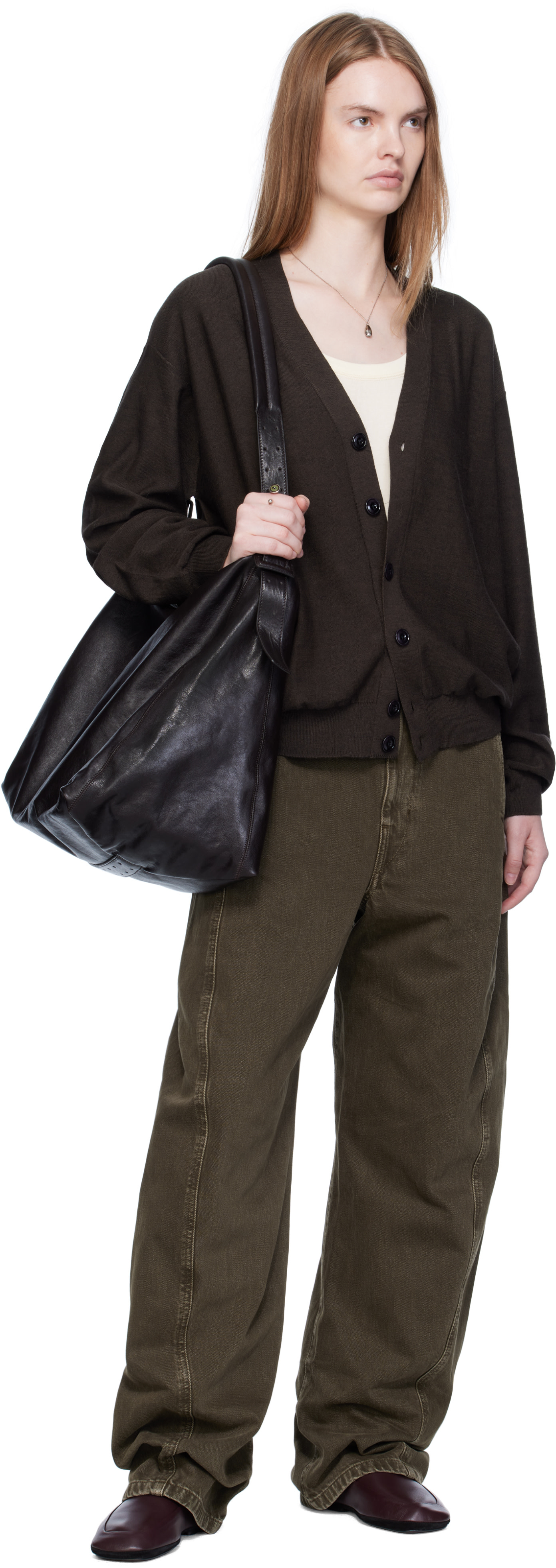 LEMAIRE: Brown Relaxed Twisted Cardigan | SSENSE