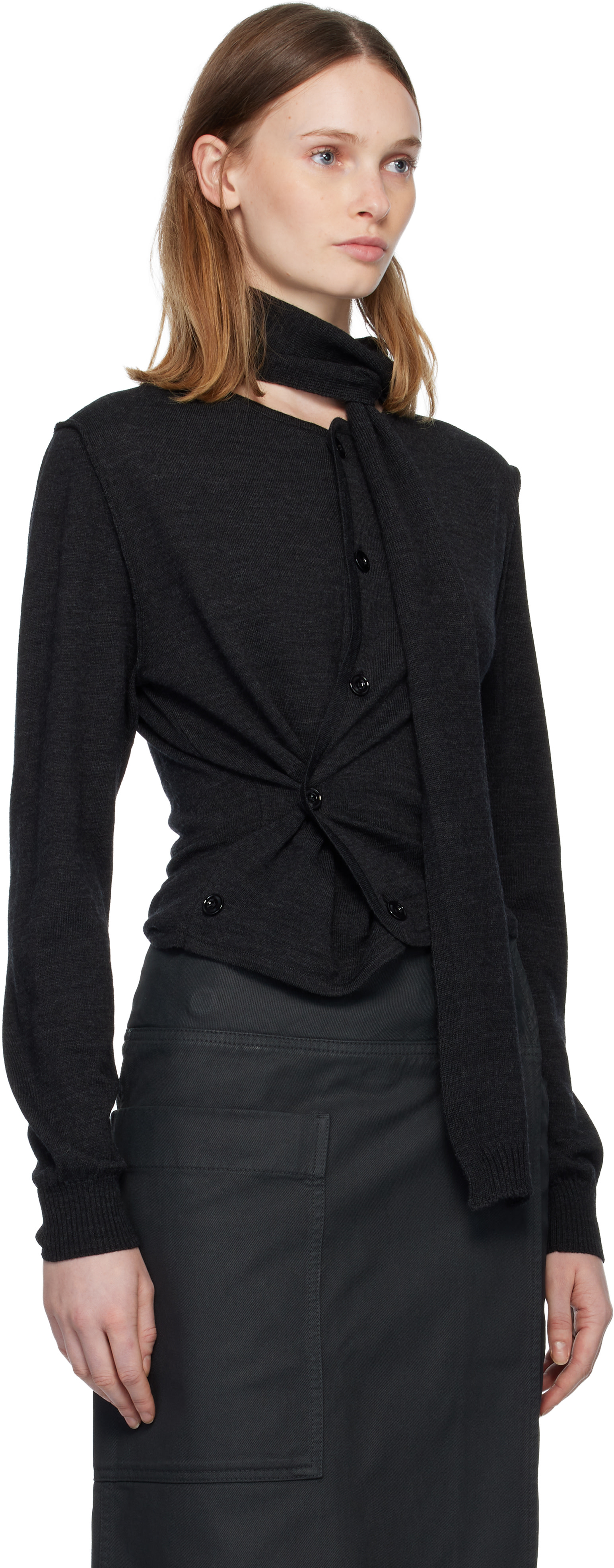 LEMAIRE - Cardigan gris à écharpe intégrée