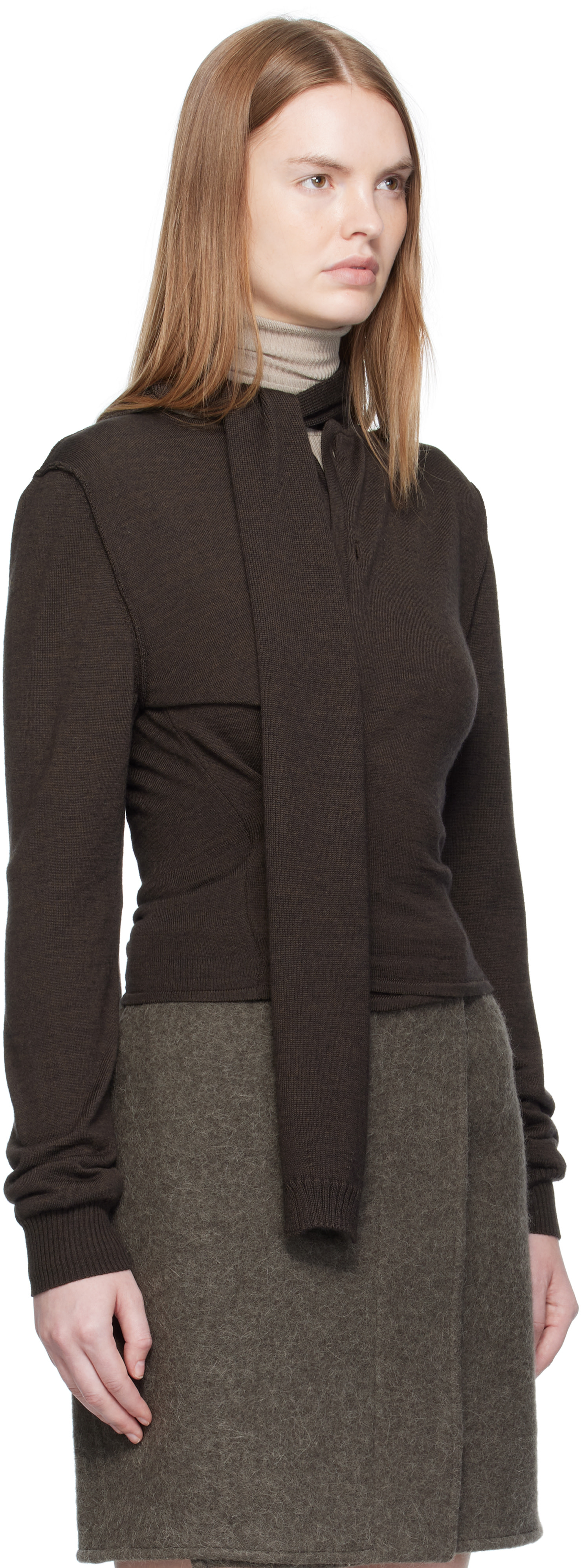 LEMAIRE: Brown Twisted Scarf Cardigan | SSENSE