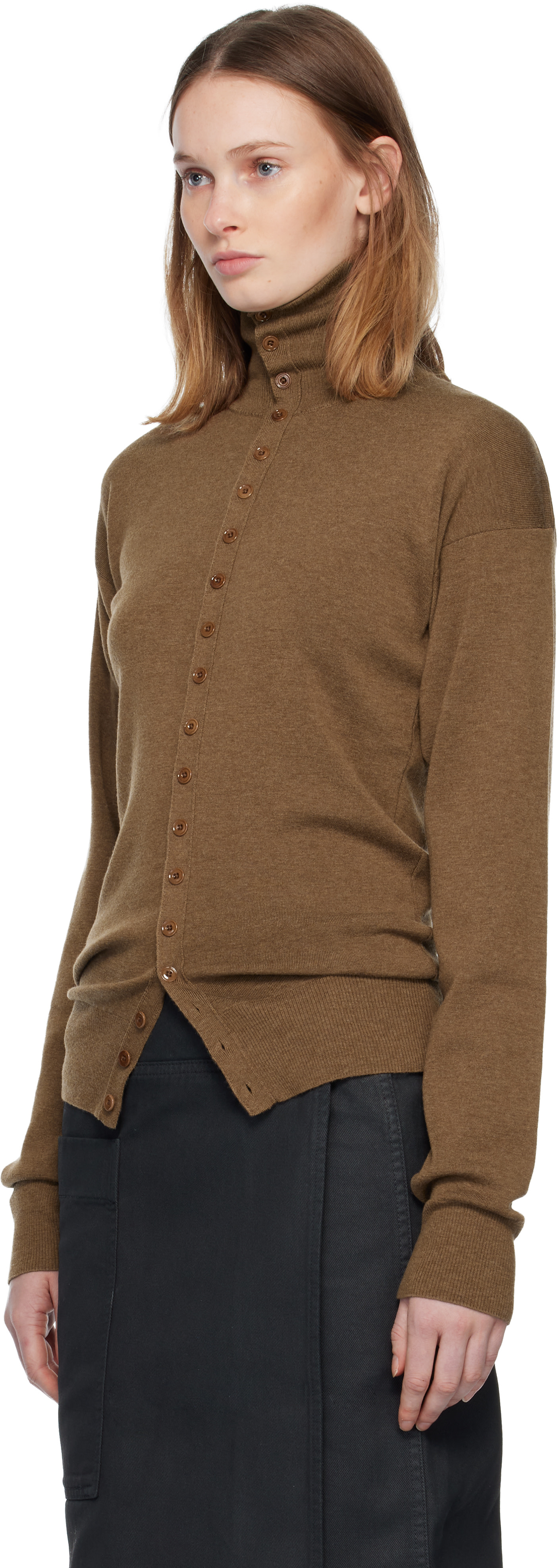 LEMAIRE: Brown Buttoned Fitted Cardigan | SSENSE