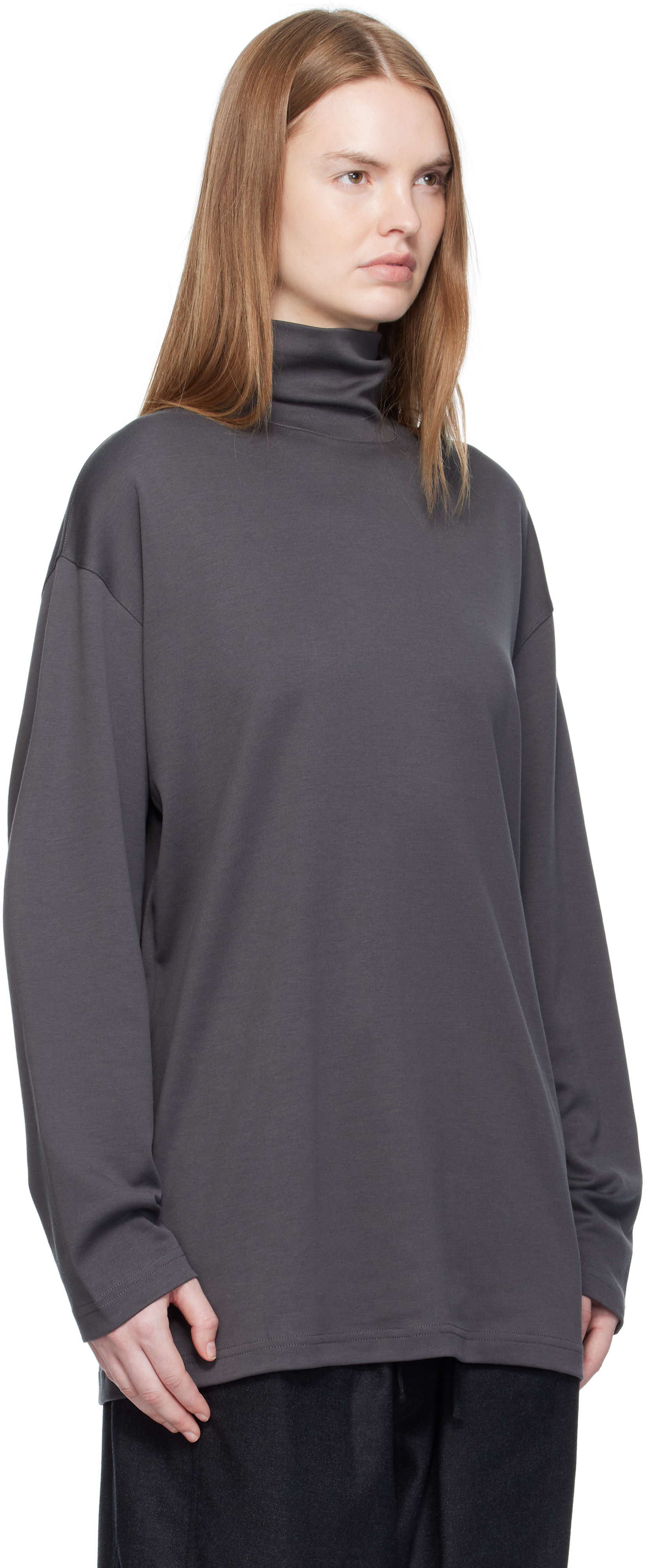LEMAIRE トロンプルイユポロシャツS グレー LEMAIRE: Gray Relaxed Mock Neck T-shirt | SSENSE