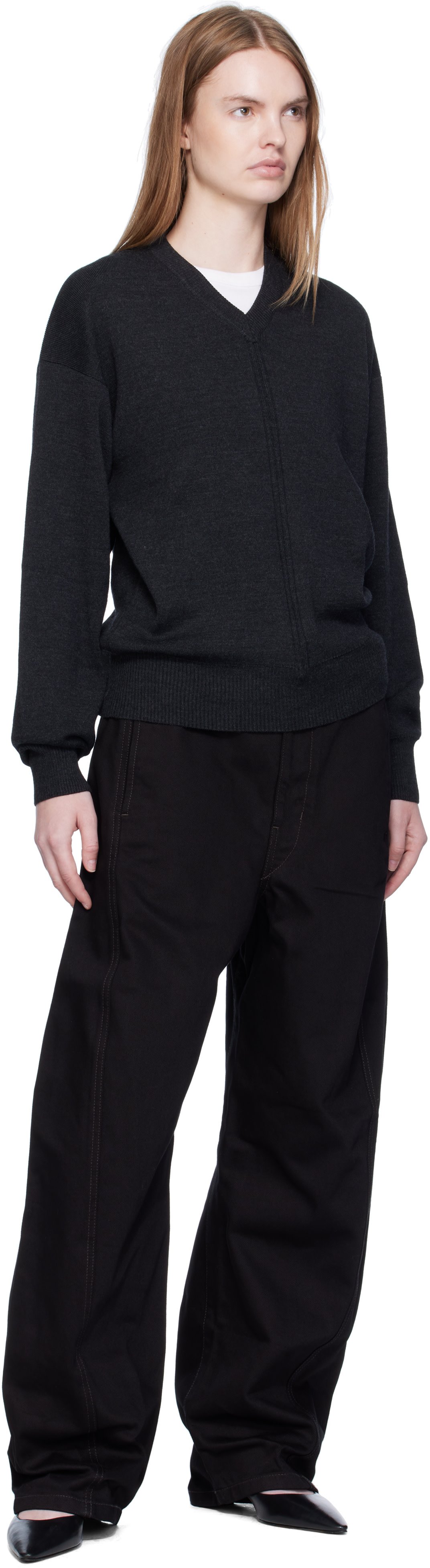 LEMAIRE: Black V Neck Sweater | SSENSE