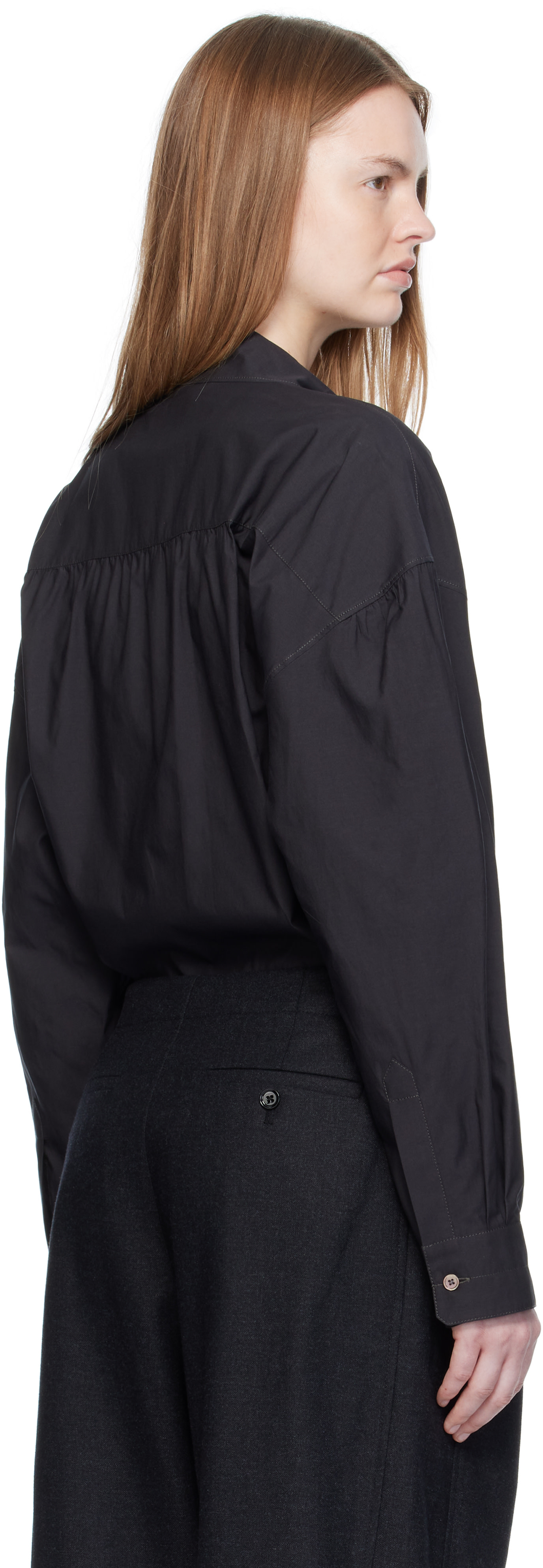 LEMAIRE: ブラック Straight Collar Twisted シャツ | SSENSE 日本