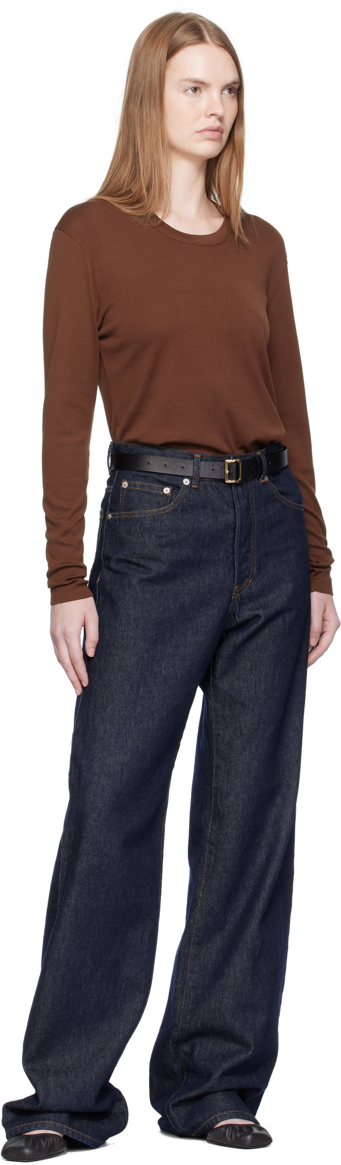 LEMAIRE: Brown Rib Long Sleeve T-shirt | SSENSE