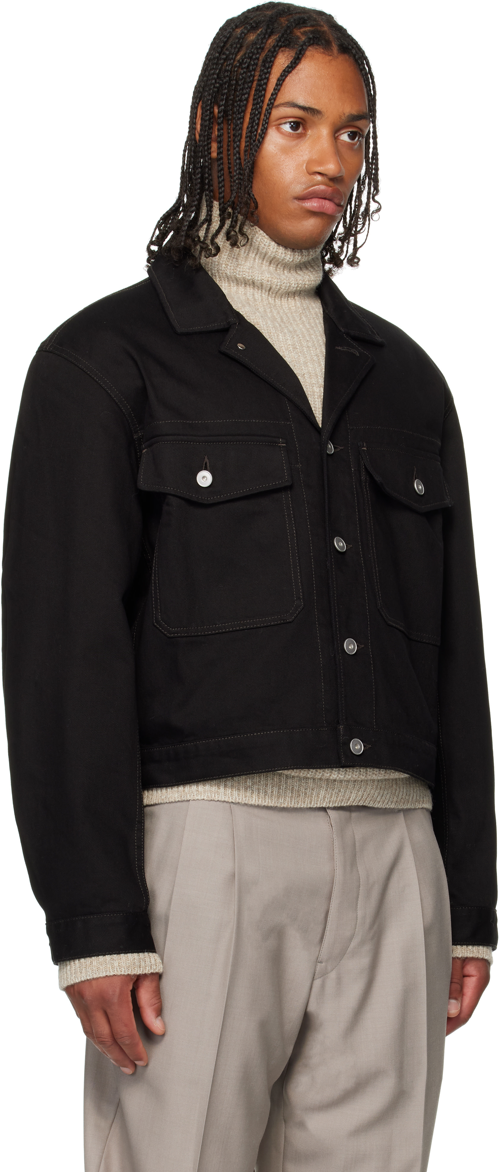LEMAIRE: Black Denim Trucker Jacket | SSENSE
