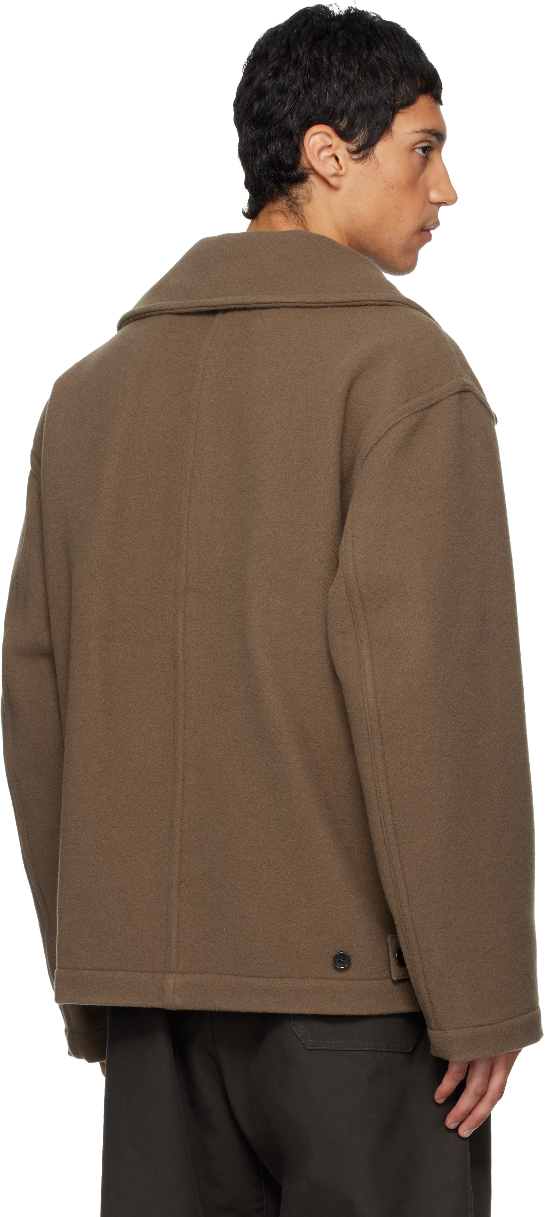 LEMAIRE: Brown Boxy Peacoat | SSENSE