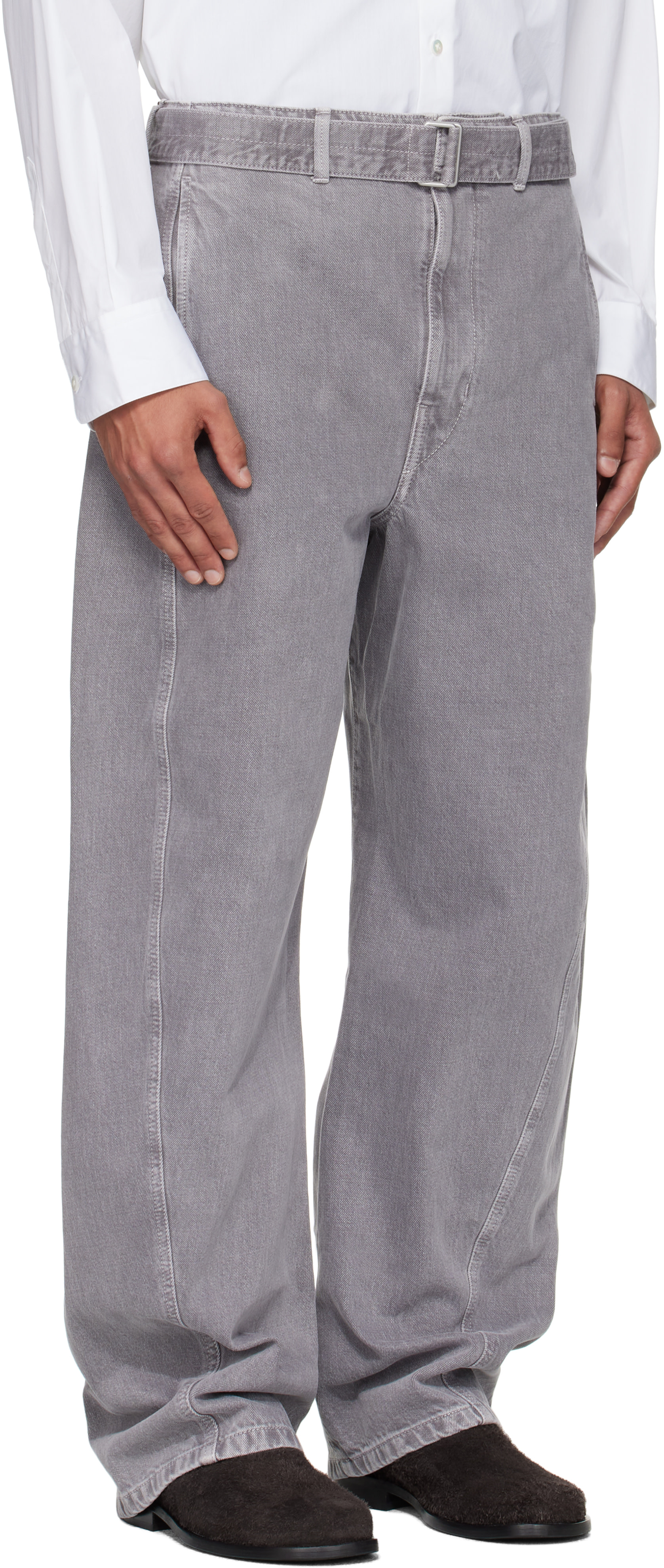 LEMAIRE: Gray Twisted Belted Jeans | SSENSE