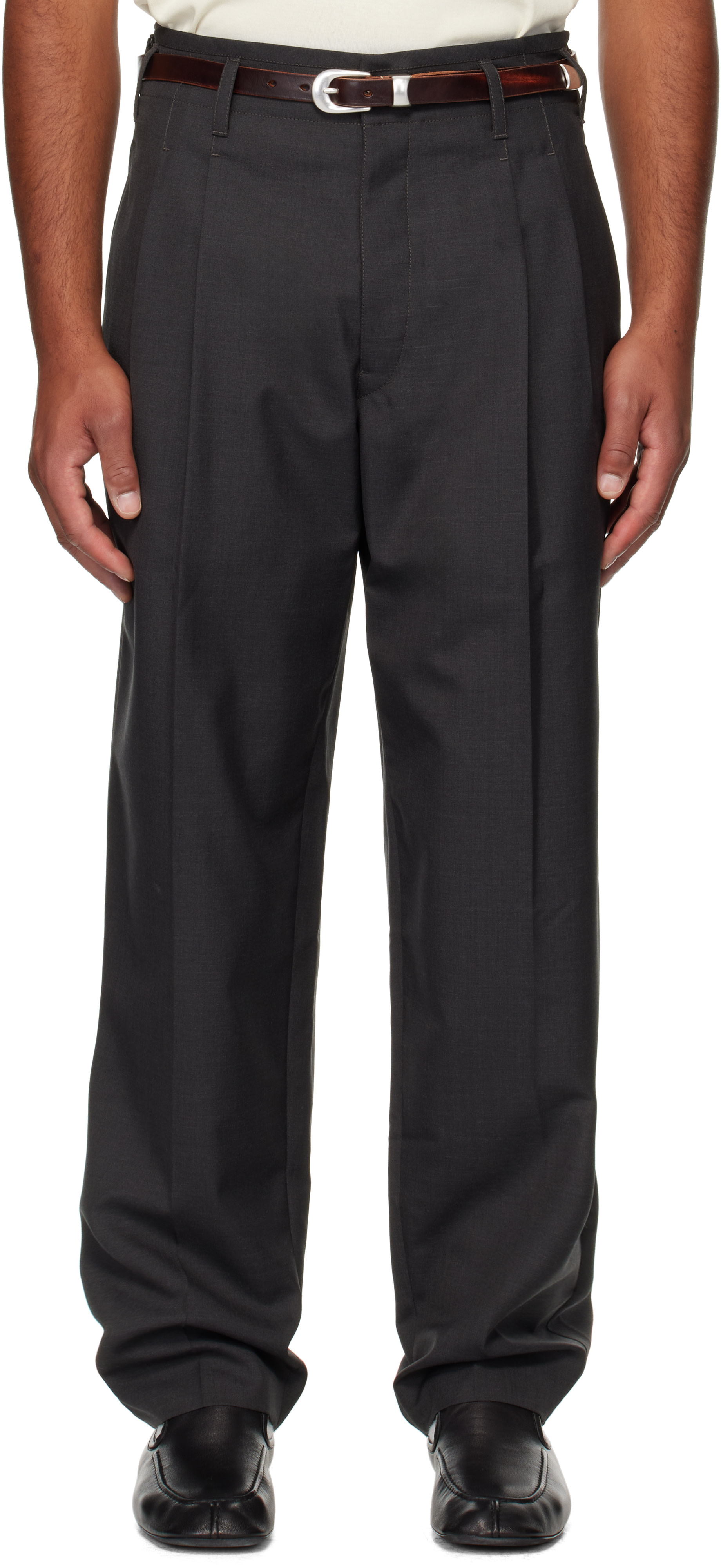 LEMAIRE: Gray Pleated Trousers | SSENSE
