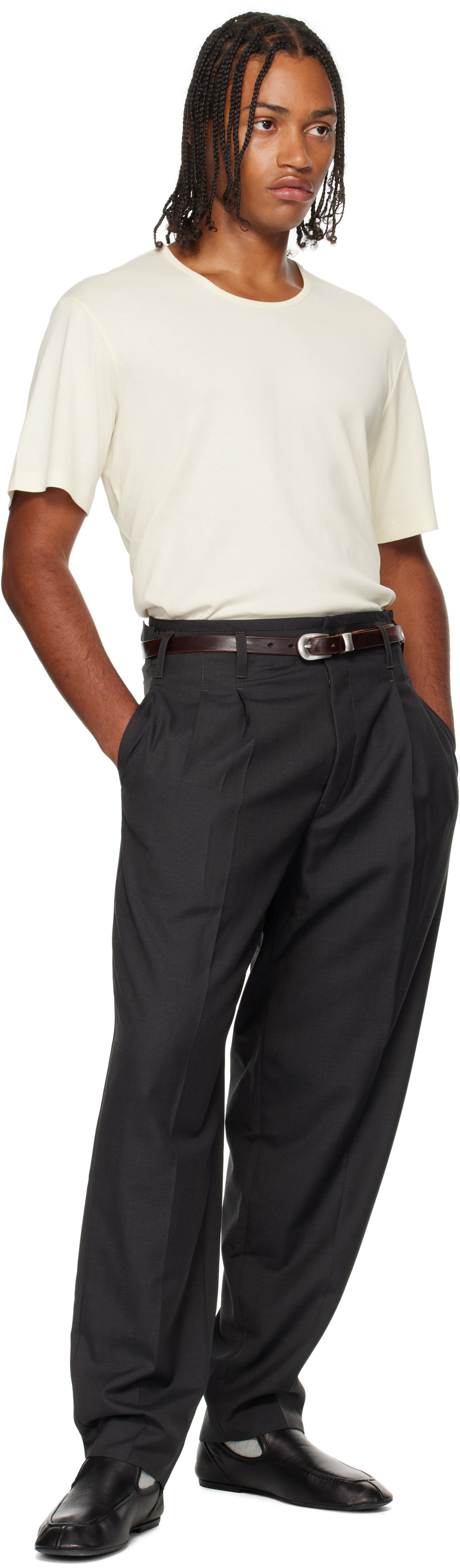 LEMAIRE: Gray Pleated Trousers | SSENSE