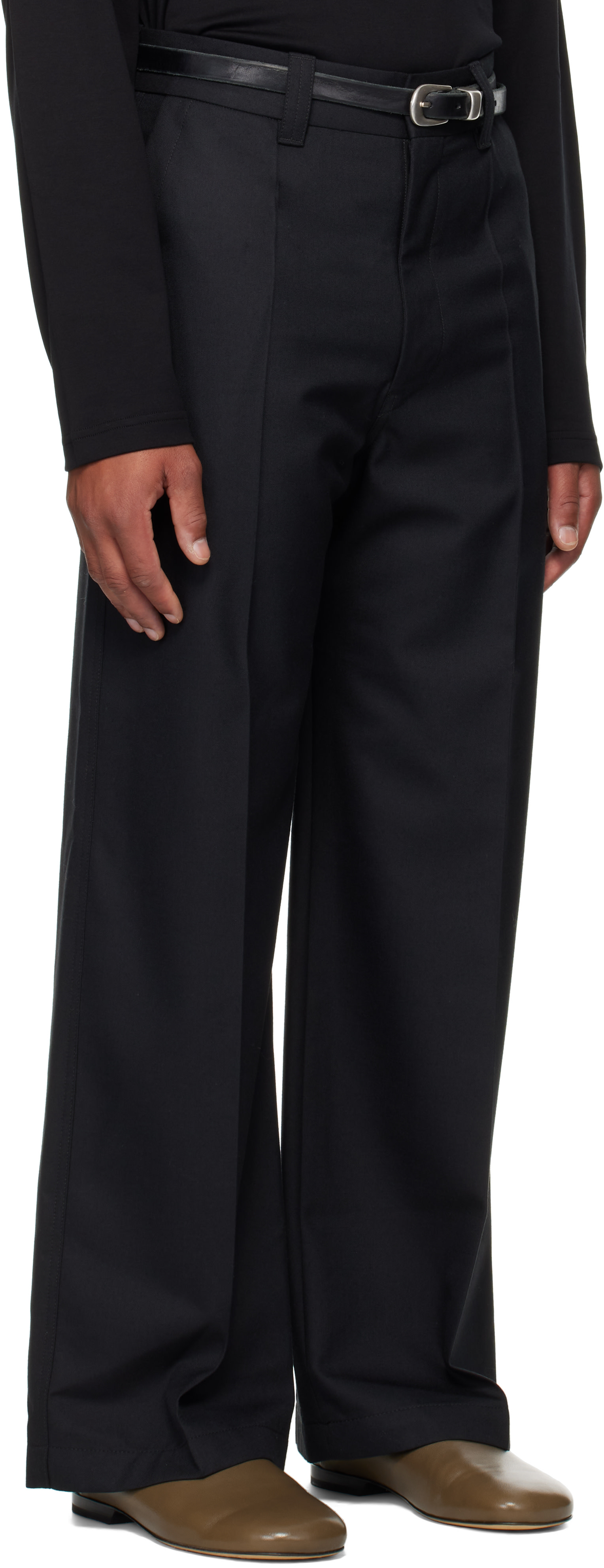 パンツ lemaire straight-leg tailored trousers LEMAIRE: Navy Straight Tailored Trousers | SSENSE