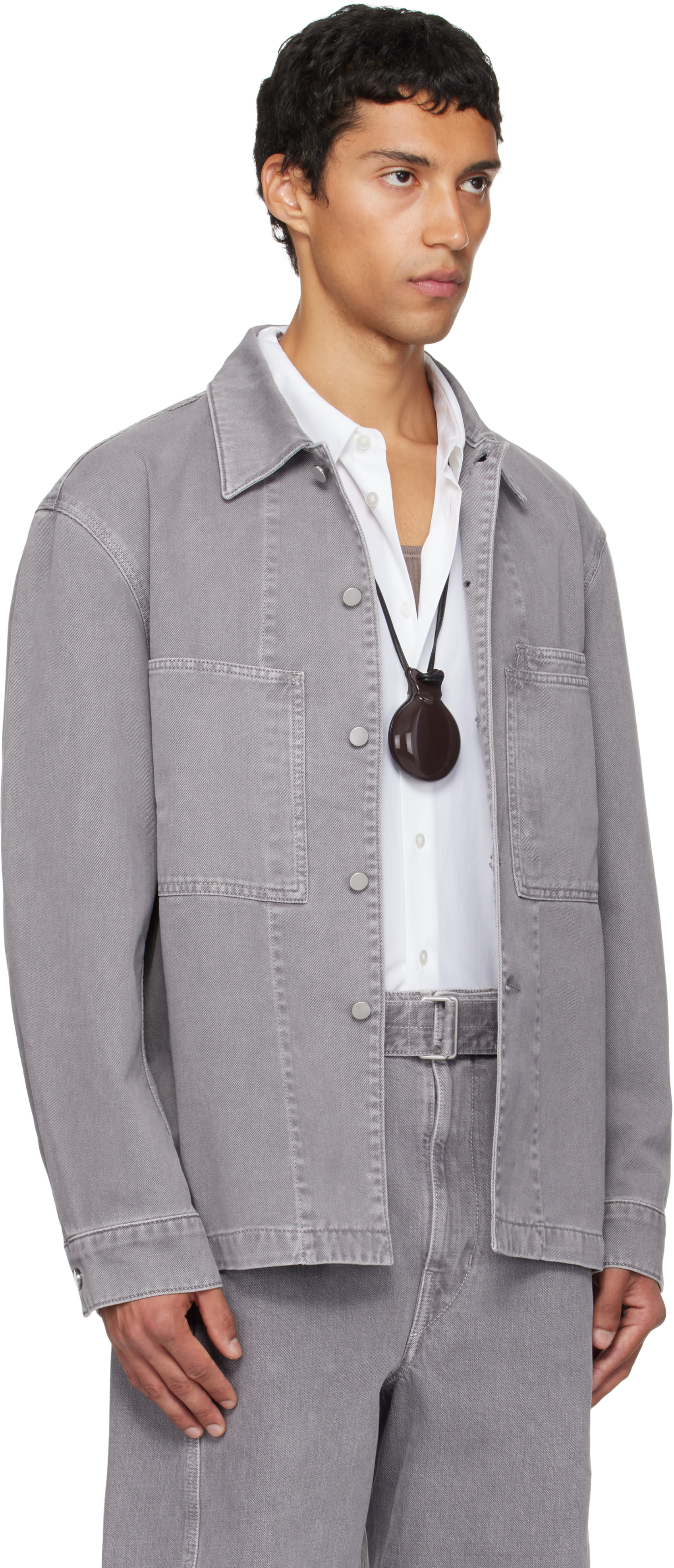 LEMAIRE: Gray Workwear Denim Overshirt | SSENSE
