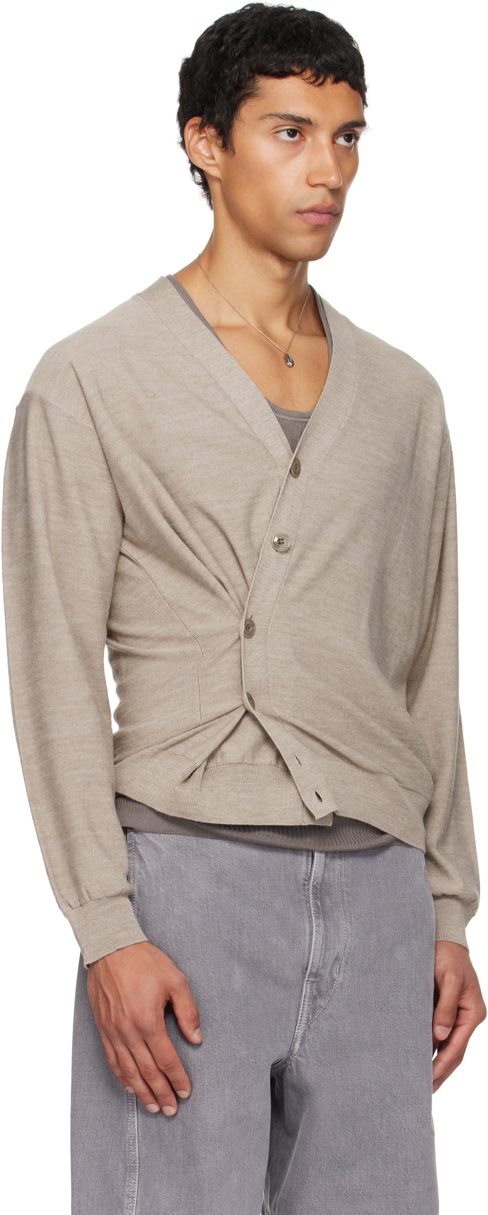 LEMAIRE: Beige Relaxed Twisted Cardigan | SSENSE