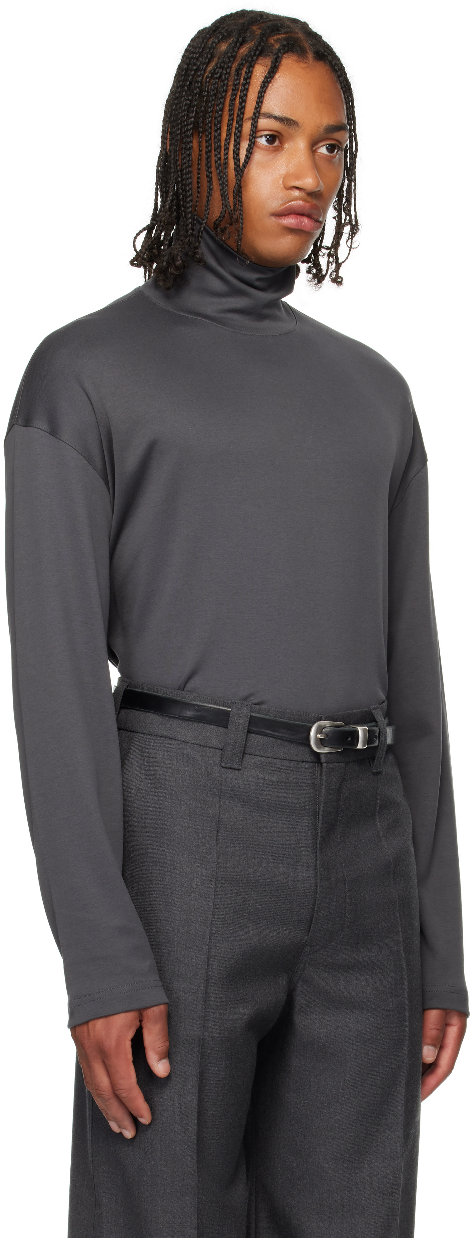 LEMAIRE: Gray Relaxed Mock Neck T-shirt | SSENSE United Kingdom