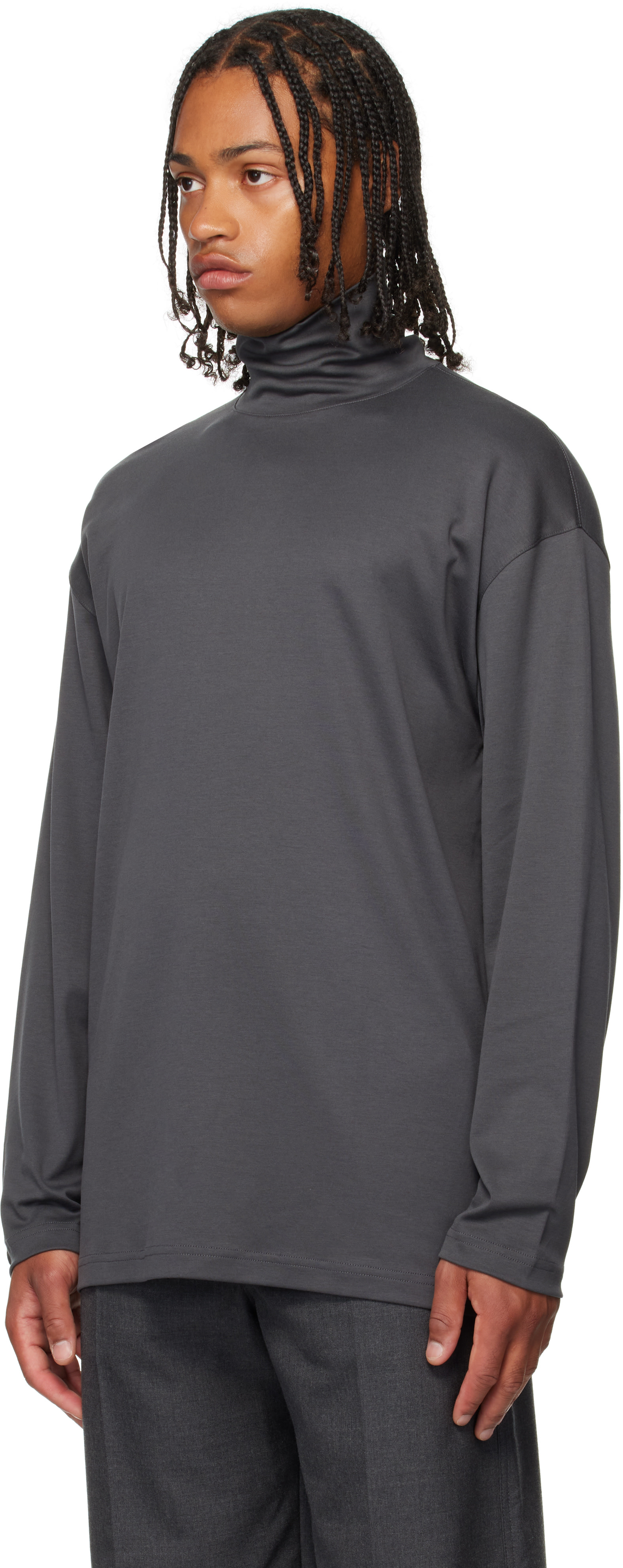 LEMAIRE: Gray Relaxed Mock Neck T-shirt | SSENSE