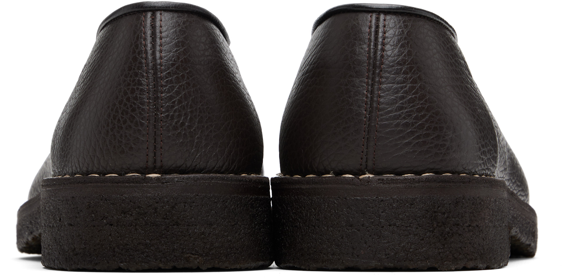 LEMAIRE: Brown Piped Crepe Slipper Loafers | SSENSE Canada
