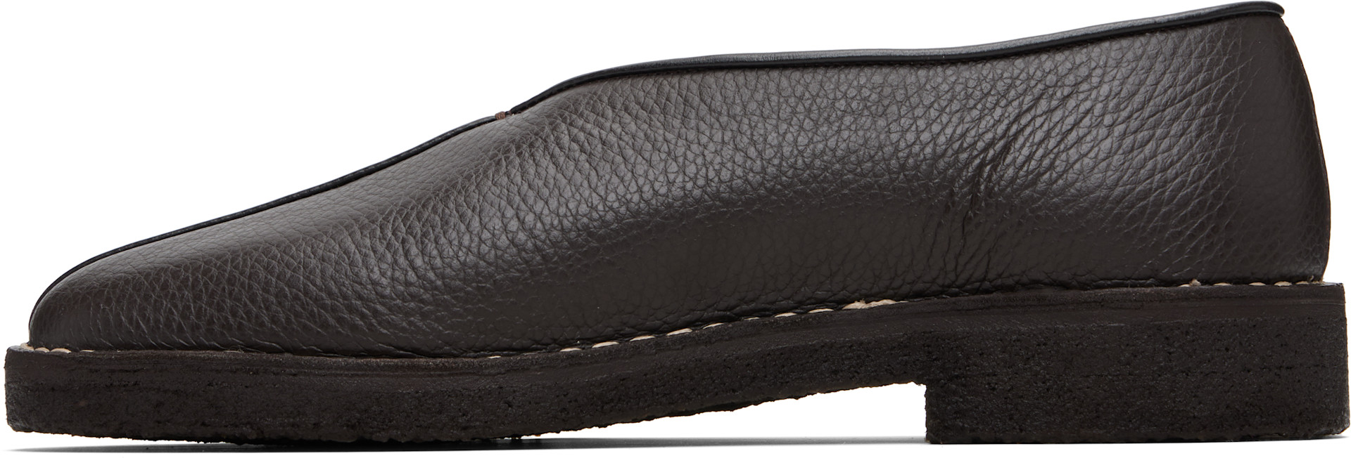 LEMAIRE: Brown Piped Crepe Slipper Loafers | SSENSE
