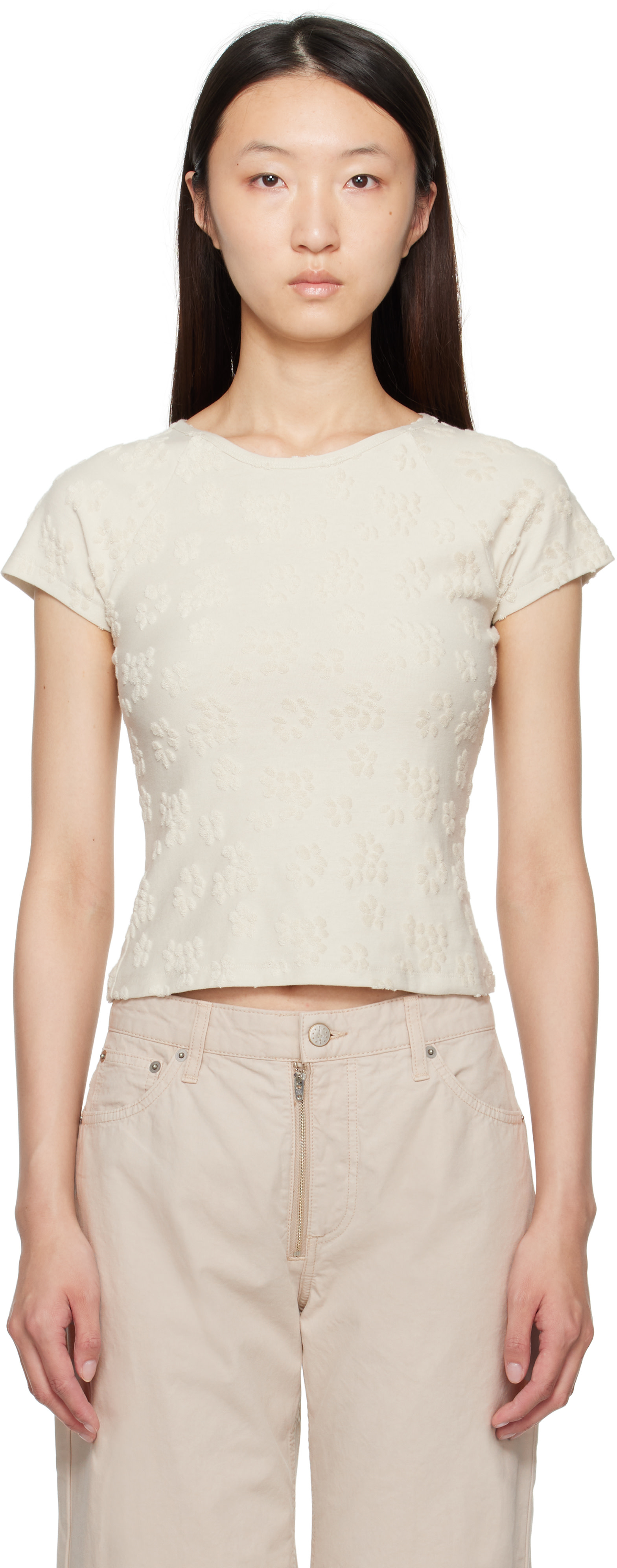 paloma wool シアートップス　フラワー Paloma Wool: Off-White Fabri T-shirt | SSENSE