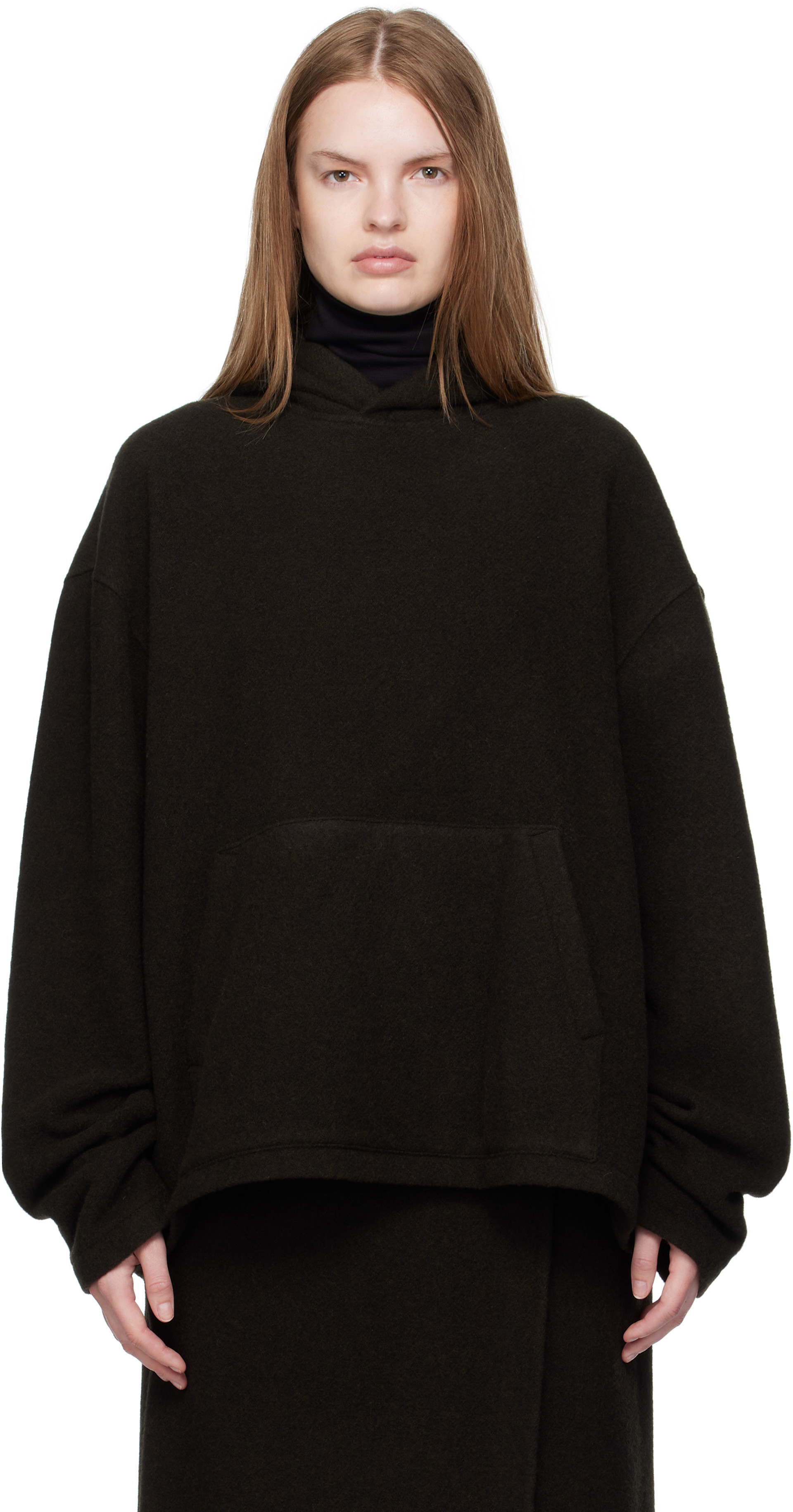 Rier - Pull à capuche brun en molleton