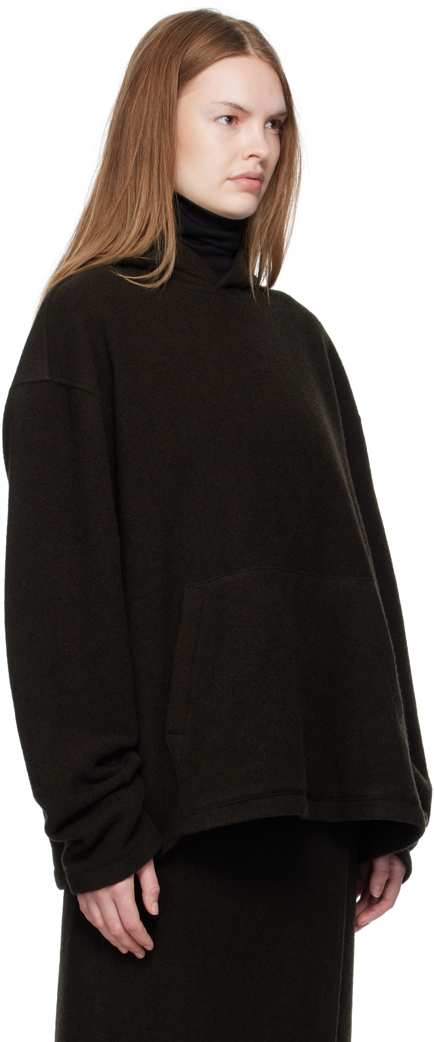 Rier - Pull à capuche brun en molleton