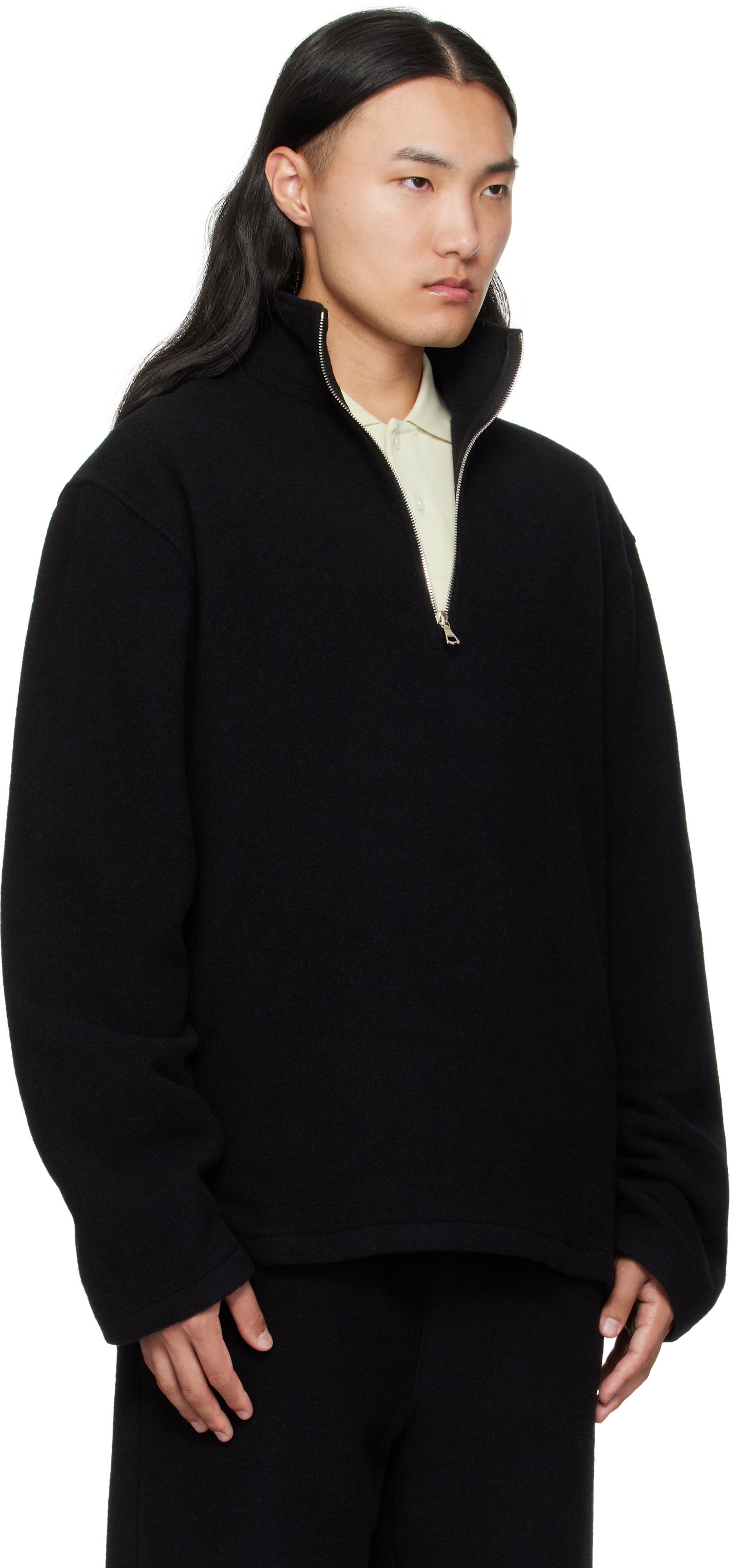 Rier: Black Fleece Sweater | SSENSE