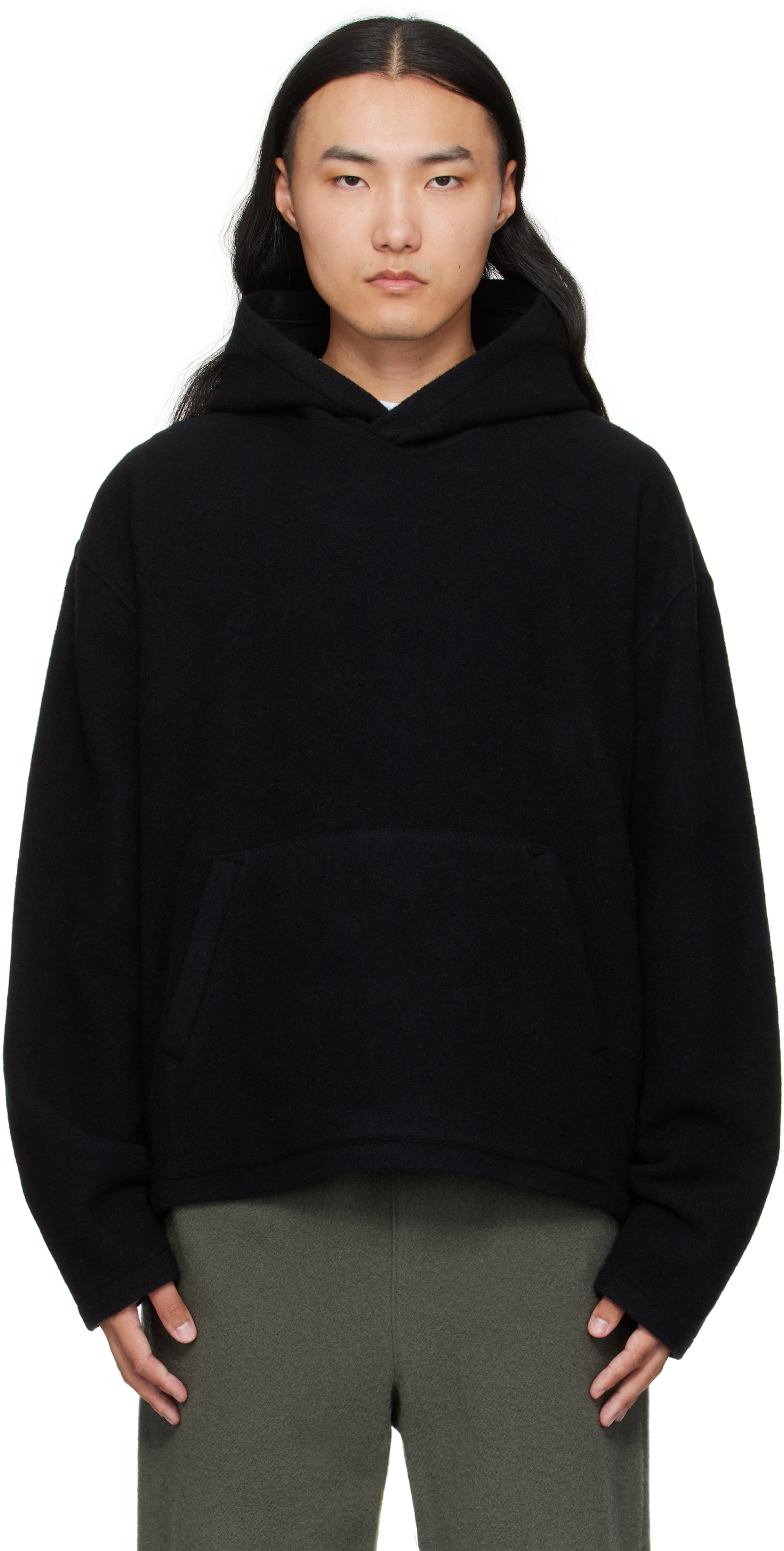 Rier - Pull à capuche noir en molleton