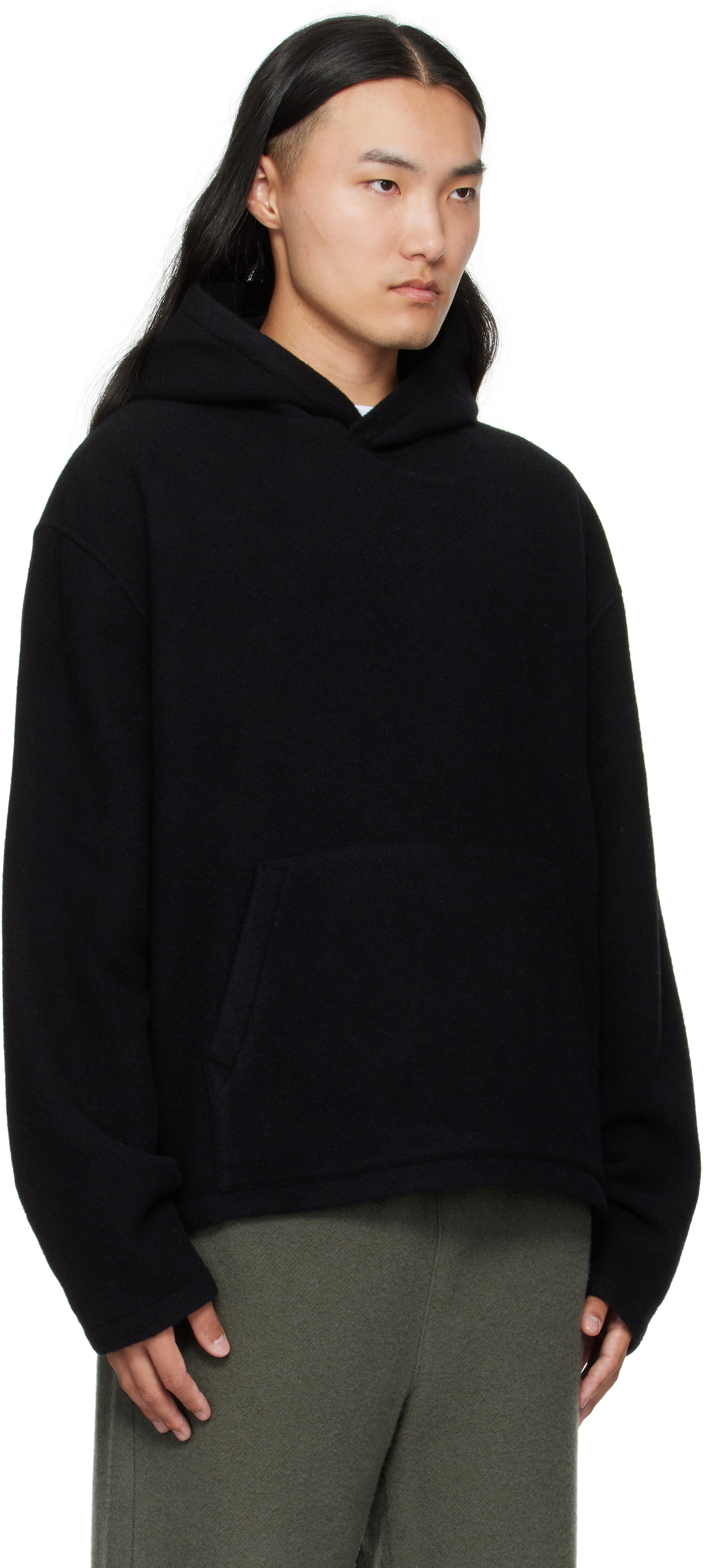 Rier - Pull à capuche noir en molleton