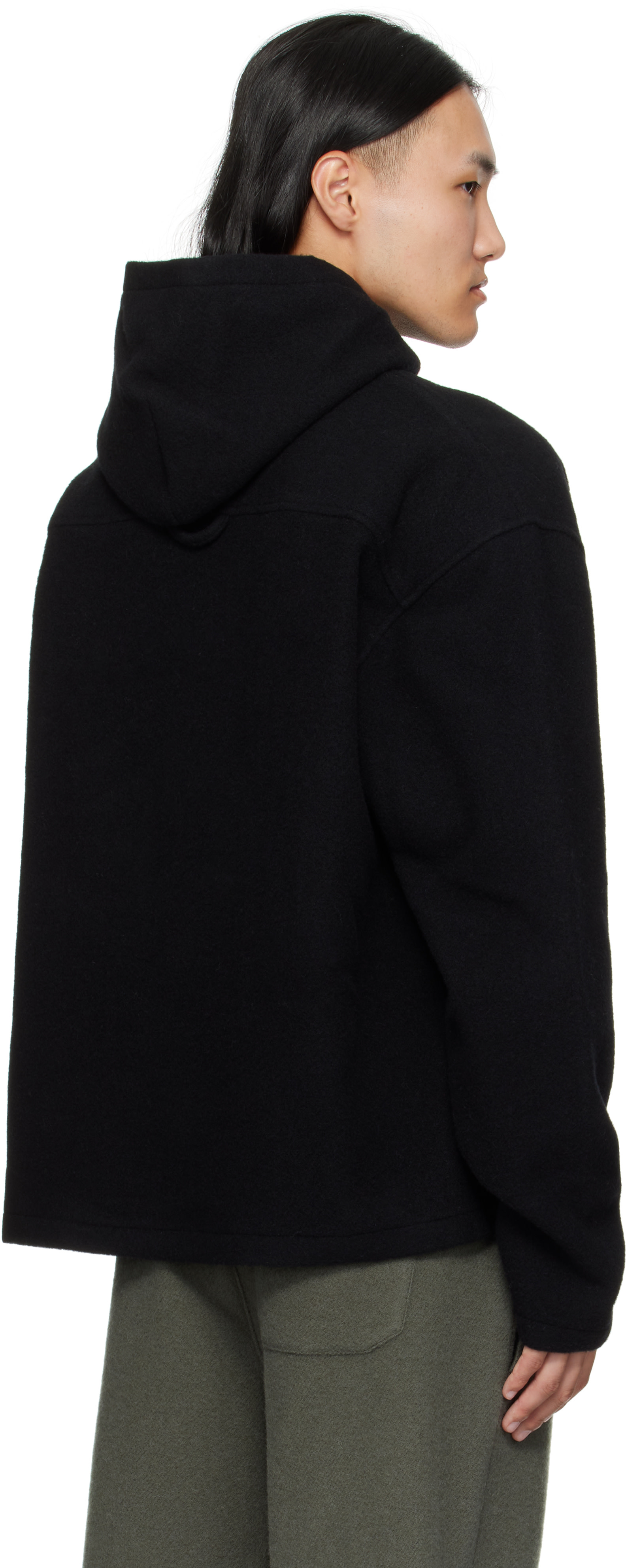 Rier - Pull à capuche noir en molleton