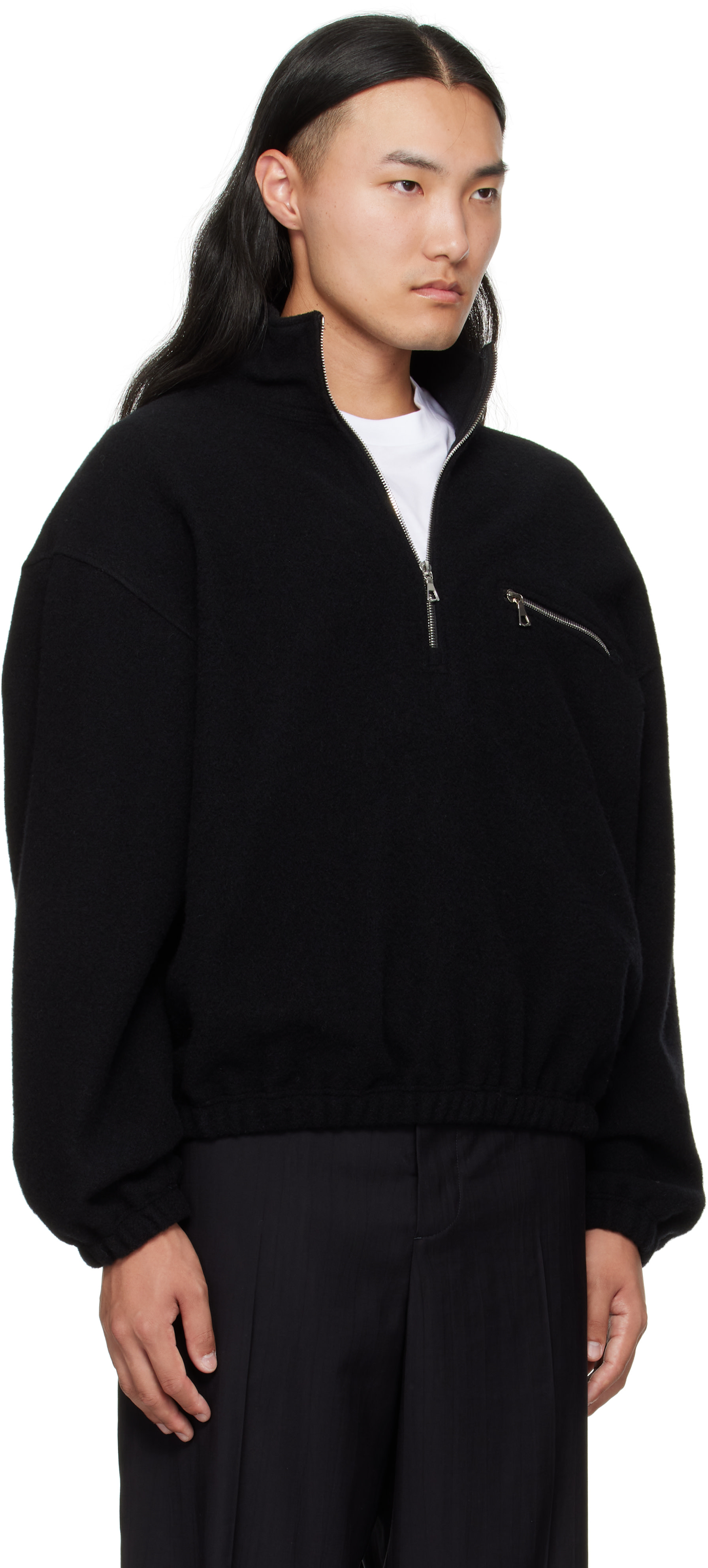 Rier: Black Fleece Sweater | SSENSE