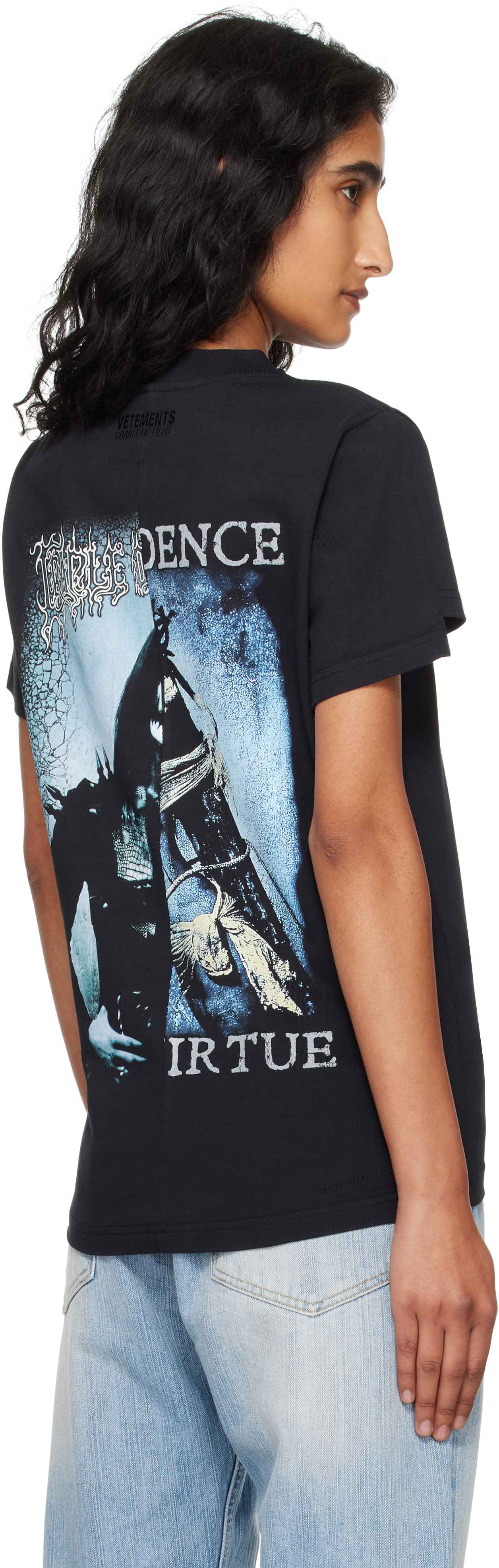 VETEMENTS: Black Cradle of Filth Cut-Up Fitted T-shirt | SSENSE
